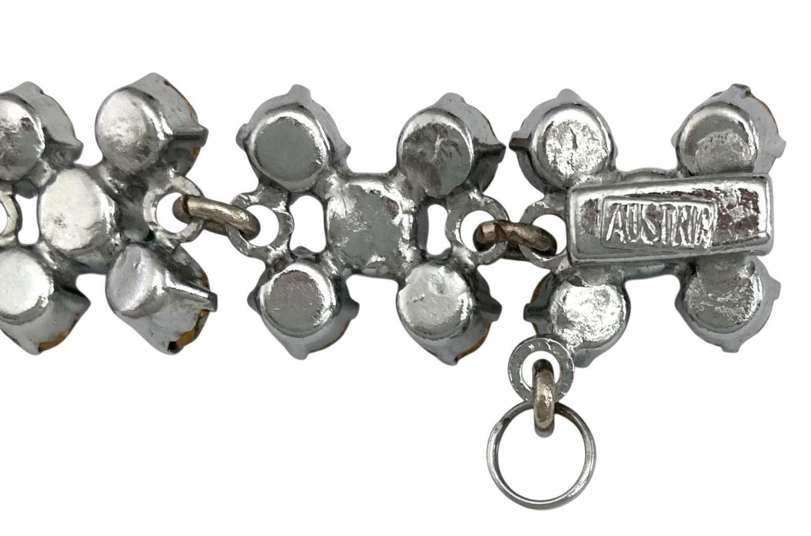 VINTAGE 1950’s Silver Tone Faux EMERALD & CLEAR AUSTRIAN CRYSTAL Link Bracelet