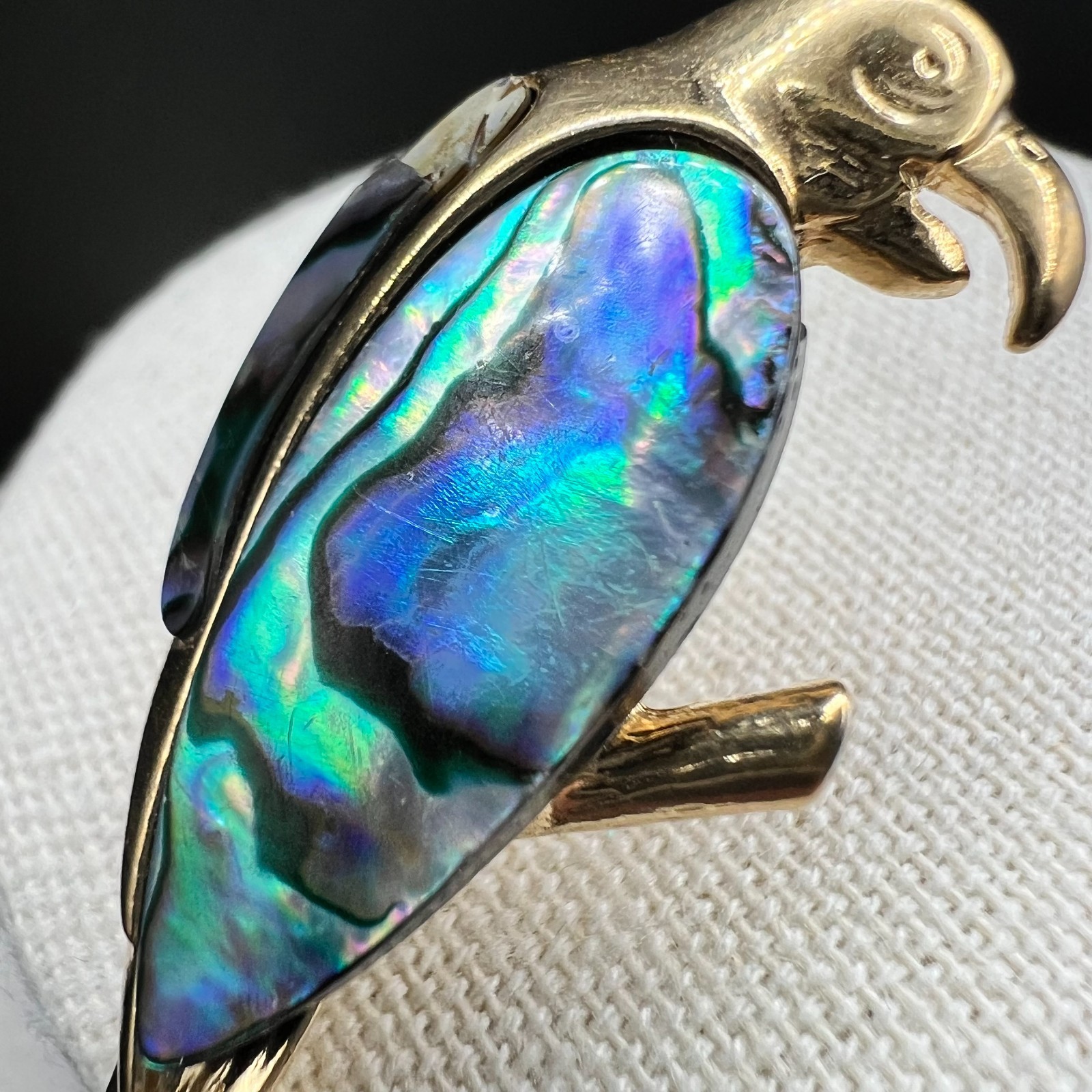 Vintage Abalone Shell Parrot Brooch Gold Tone Tropical Bird Figural Pin Jewelry