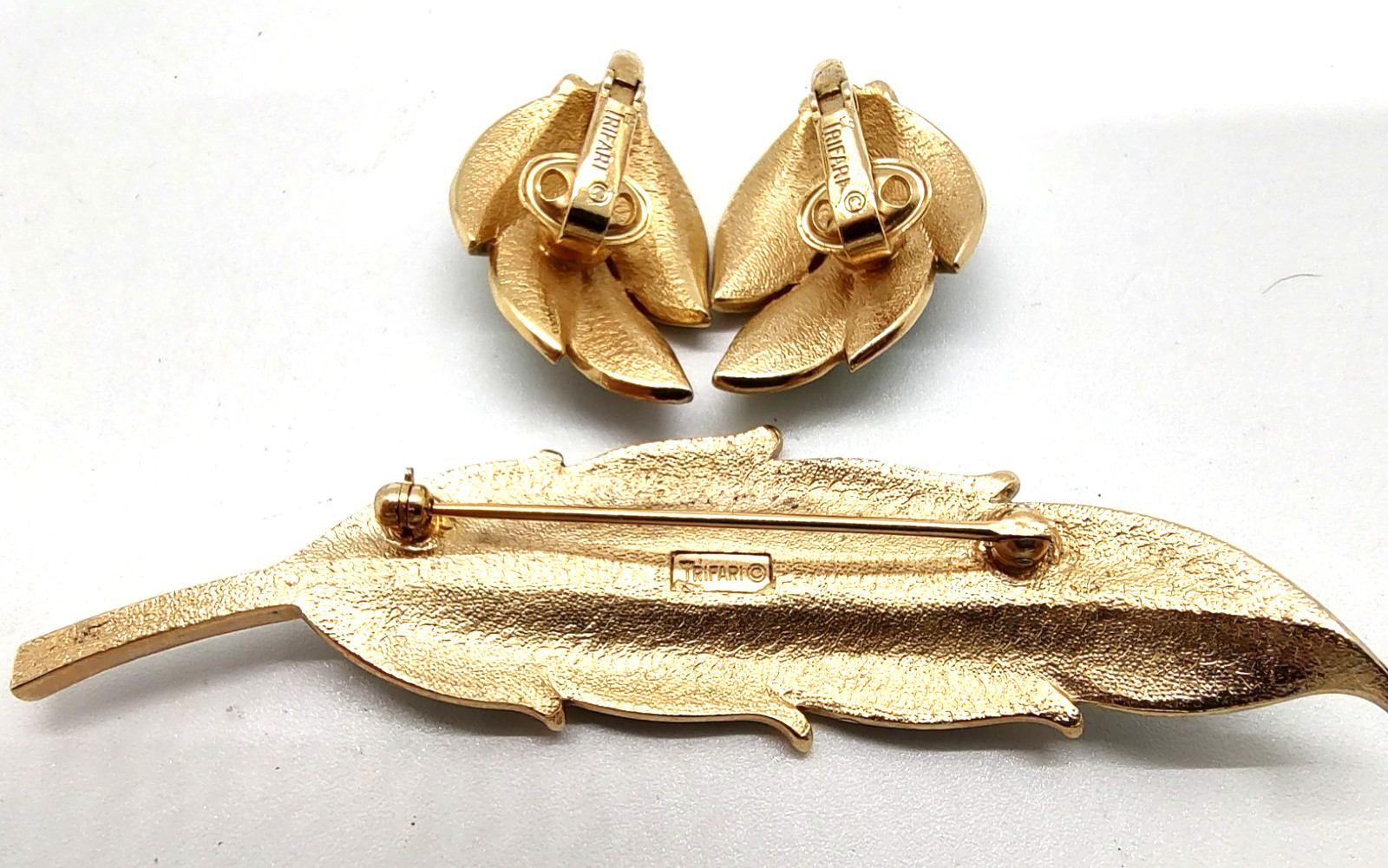Alfred Philippe Trifari Harlequin Green Enamel Earrings and Brooch!