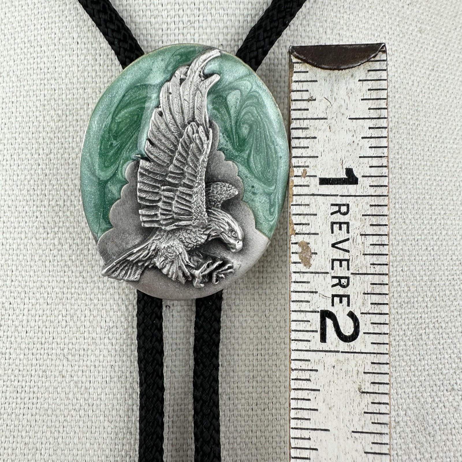 Vintage 80s Siskiyou Silver Pewter Enamel -Soaring Eagle- Western Bole Tie