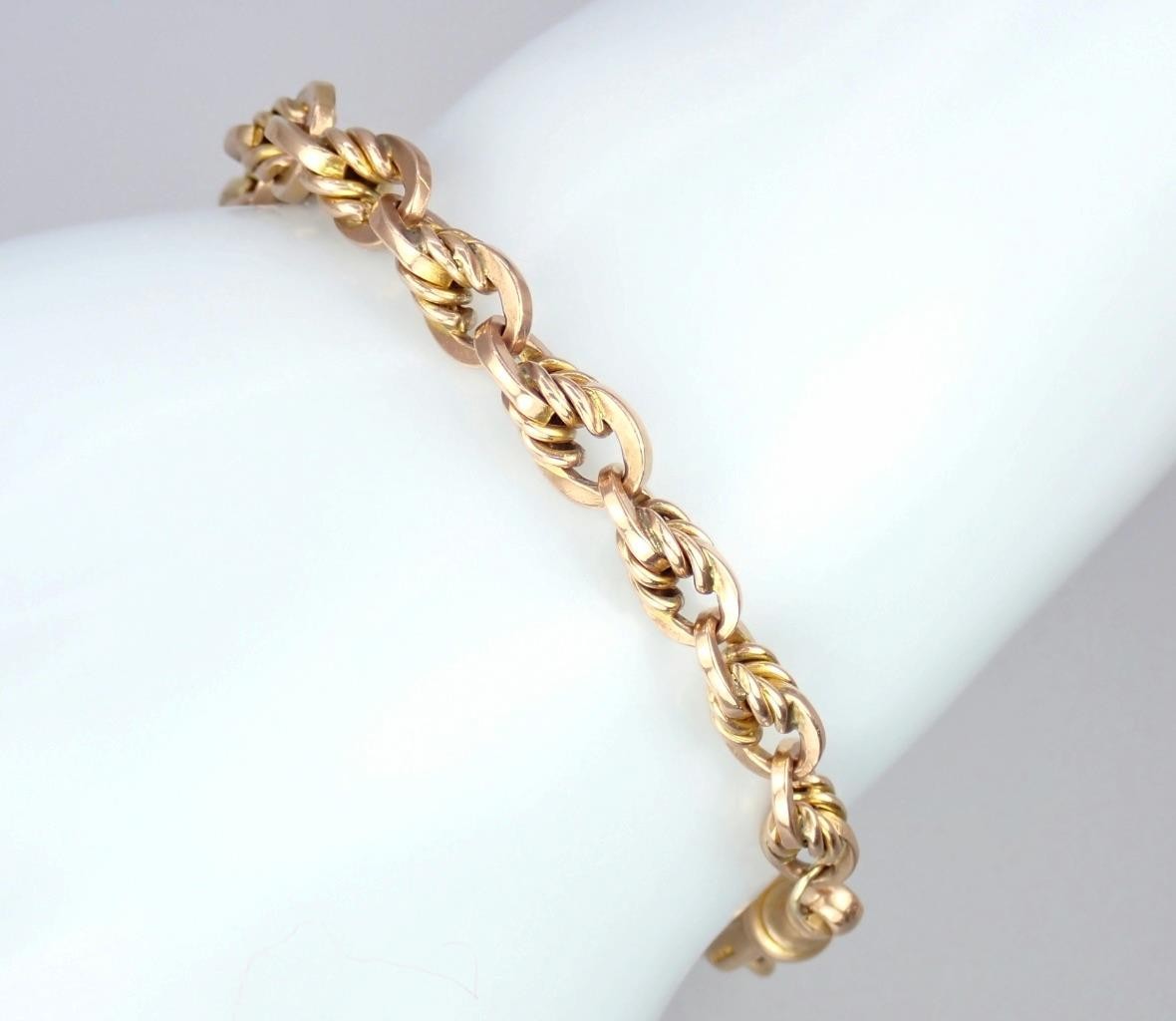 Pretty Antique Art Deco Solid 9K Rose Gold Belcher Chain Bracelet Dog Clip 21.6g