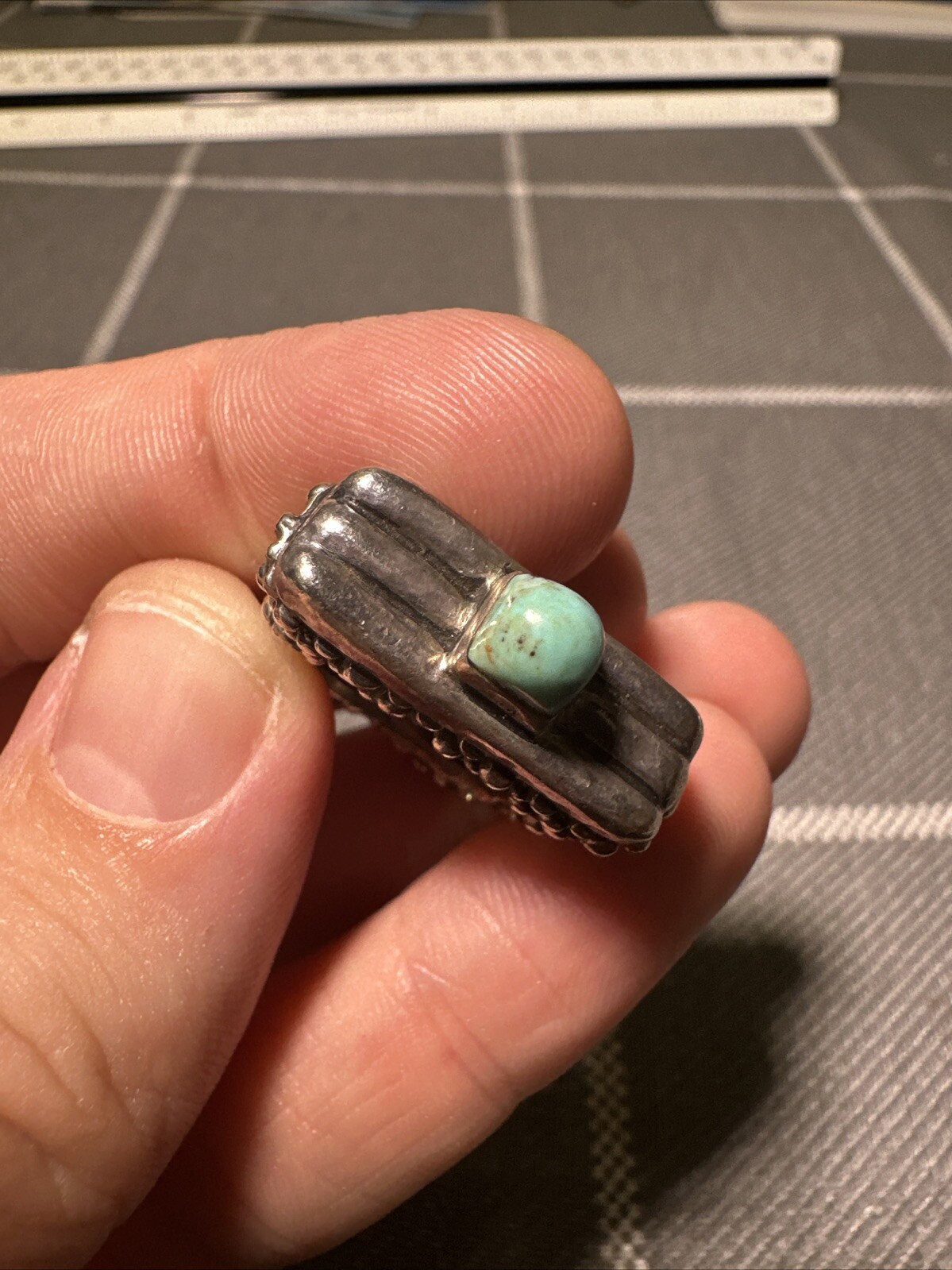 Vintage Dian Malouf Sterling Silver 14k Turquoise Statement Ring Size 7.25