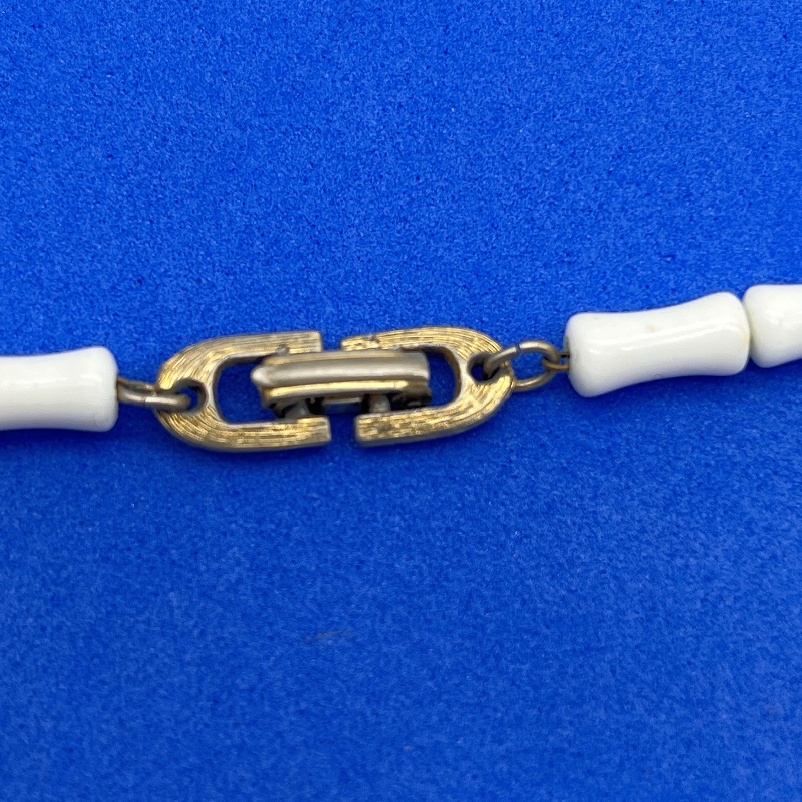 Vintage White Egyptian Revival Necklace Bamboo Beads 15″