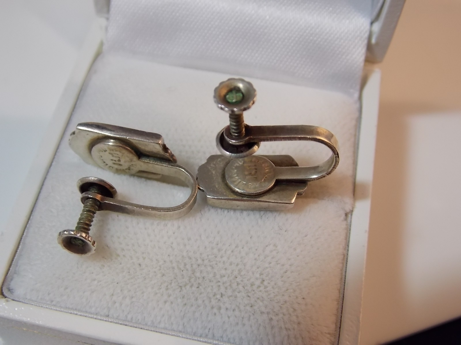 Vintage MEXICO Sterling Silver PAUA Blue Green Abalone Shell Screw Earrings 5d96