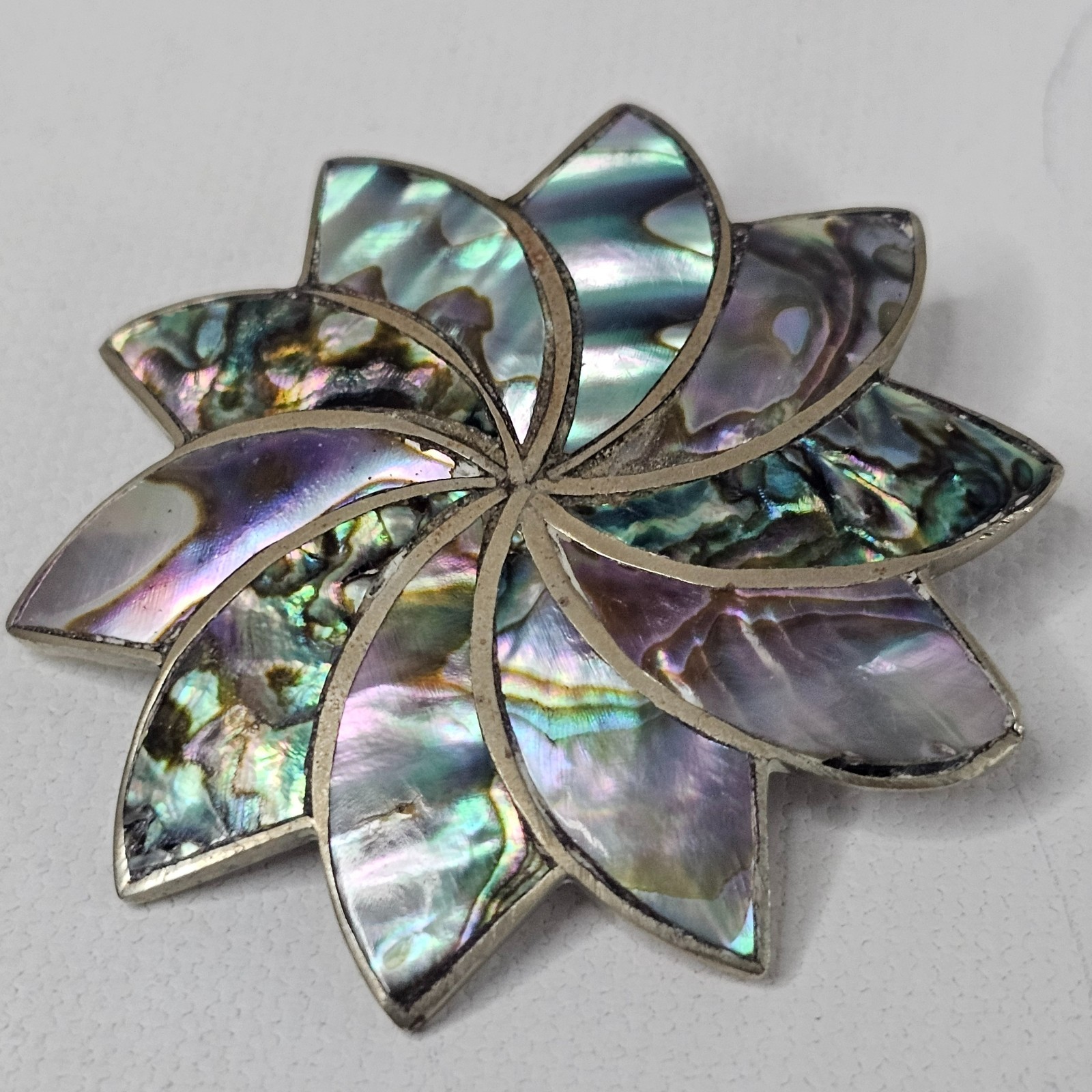 Taxco Mex 925 Sterling Pinwheel Brooch Flower Multicolor Jewelry Pendant Pin
