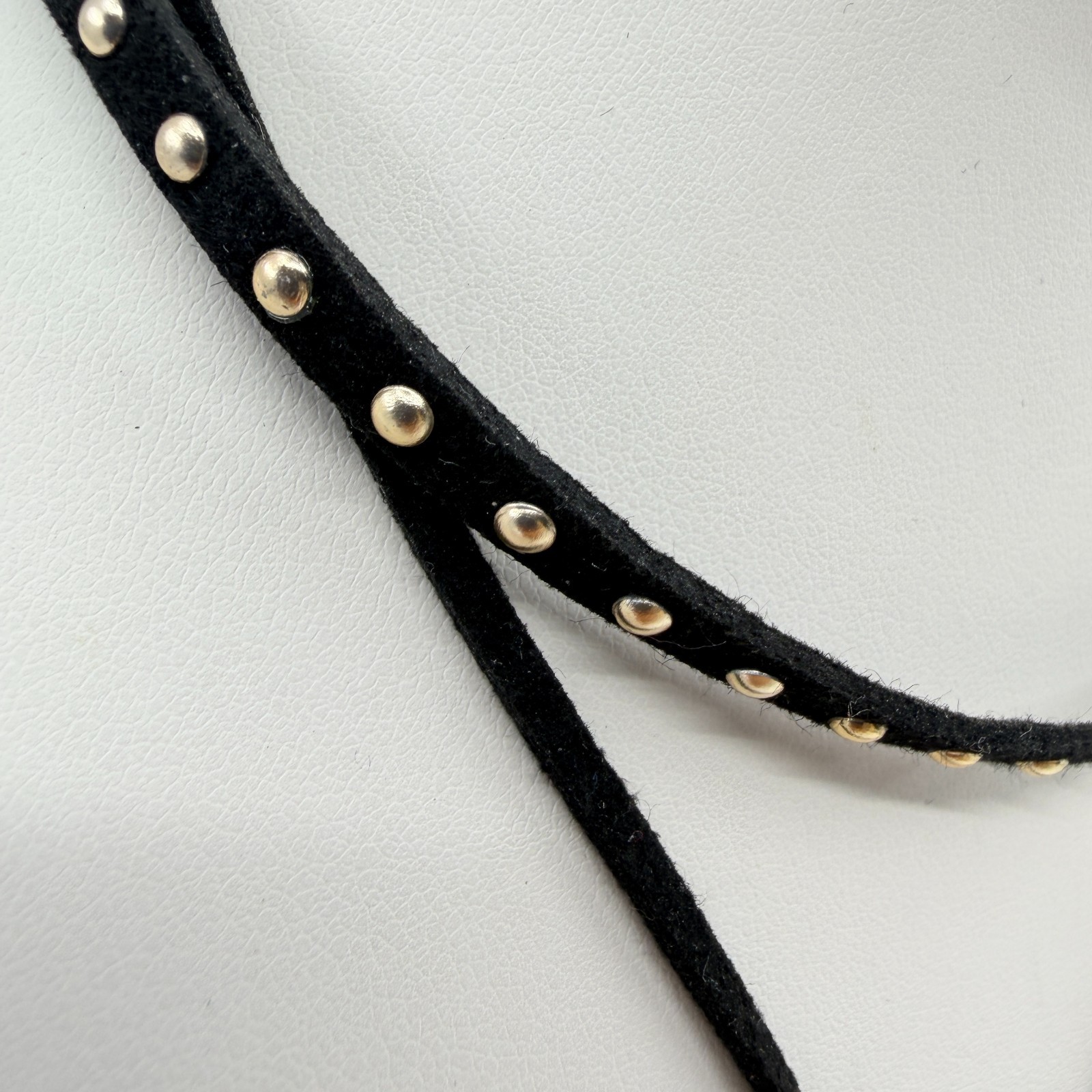 Vintage Black Choker Necklace Layered Double Strand Suede Studded Treble Clef