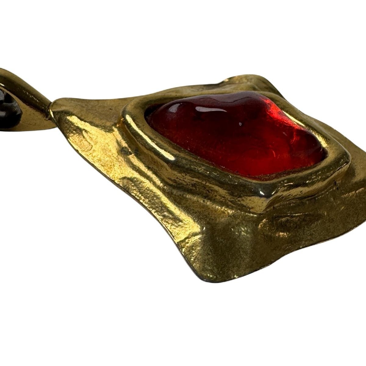 Yves Saint Laurent Authentic Vintage Gold Tone Necklace Red Resin Pendant Chain