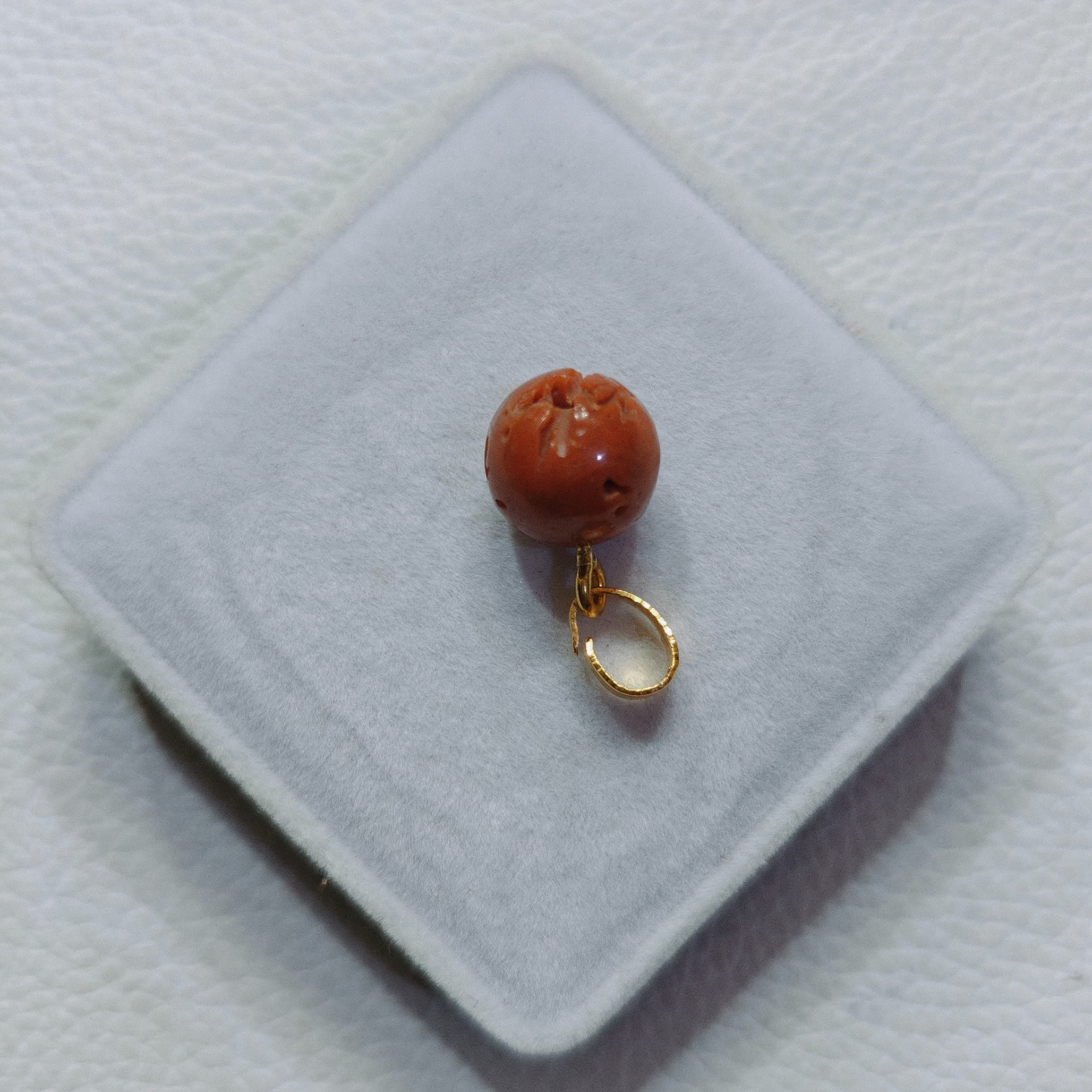 Natural Italian Orange Coral Round Beads Pendant Vintage Gemstone Handmade Gift
