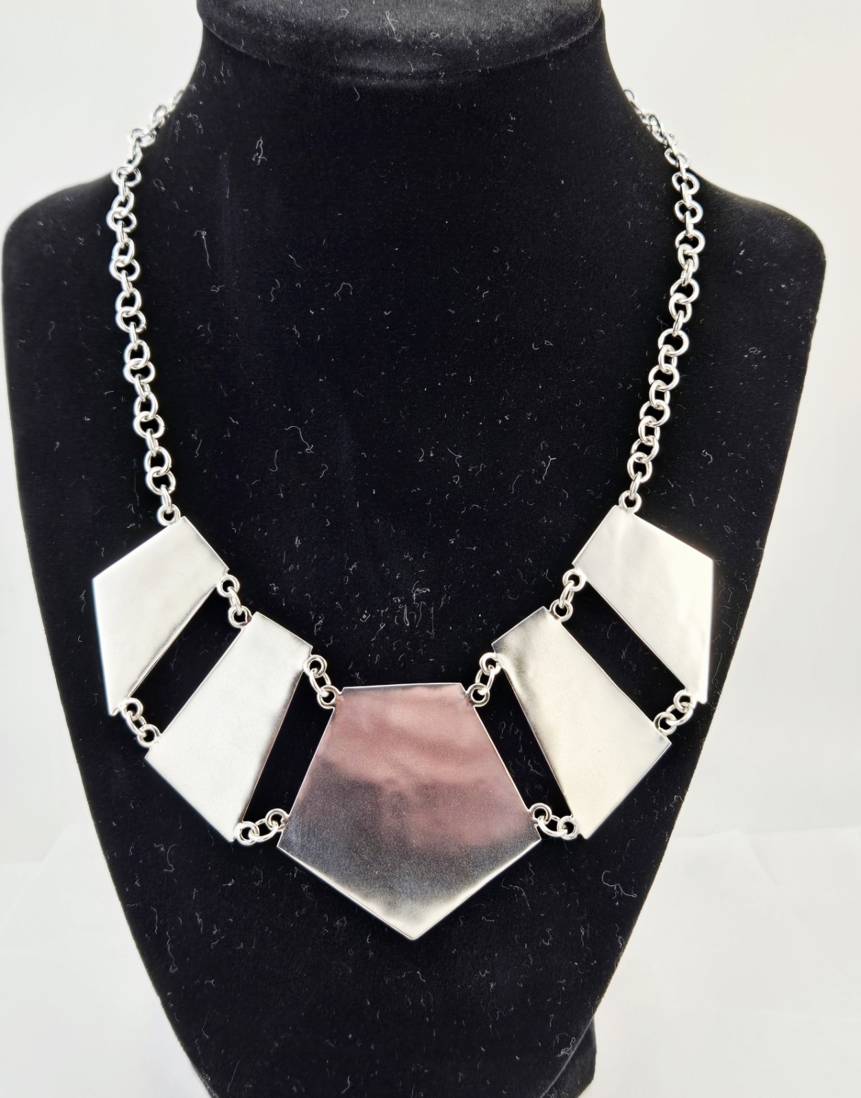 VTG Taxco DDD Dominique Dinouart Sterling Silver Hammered Geometric Necklace 44g