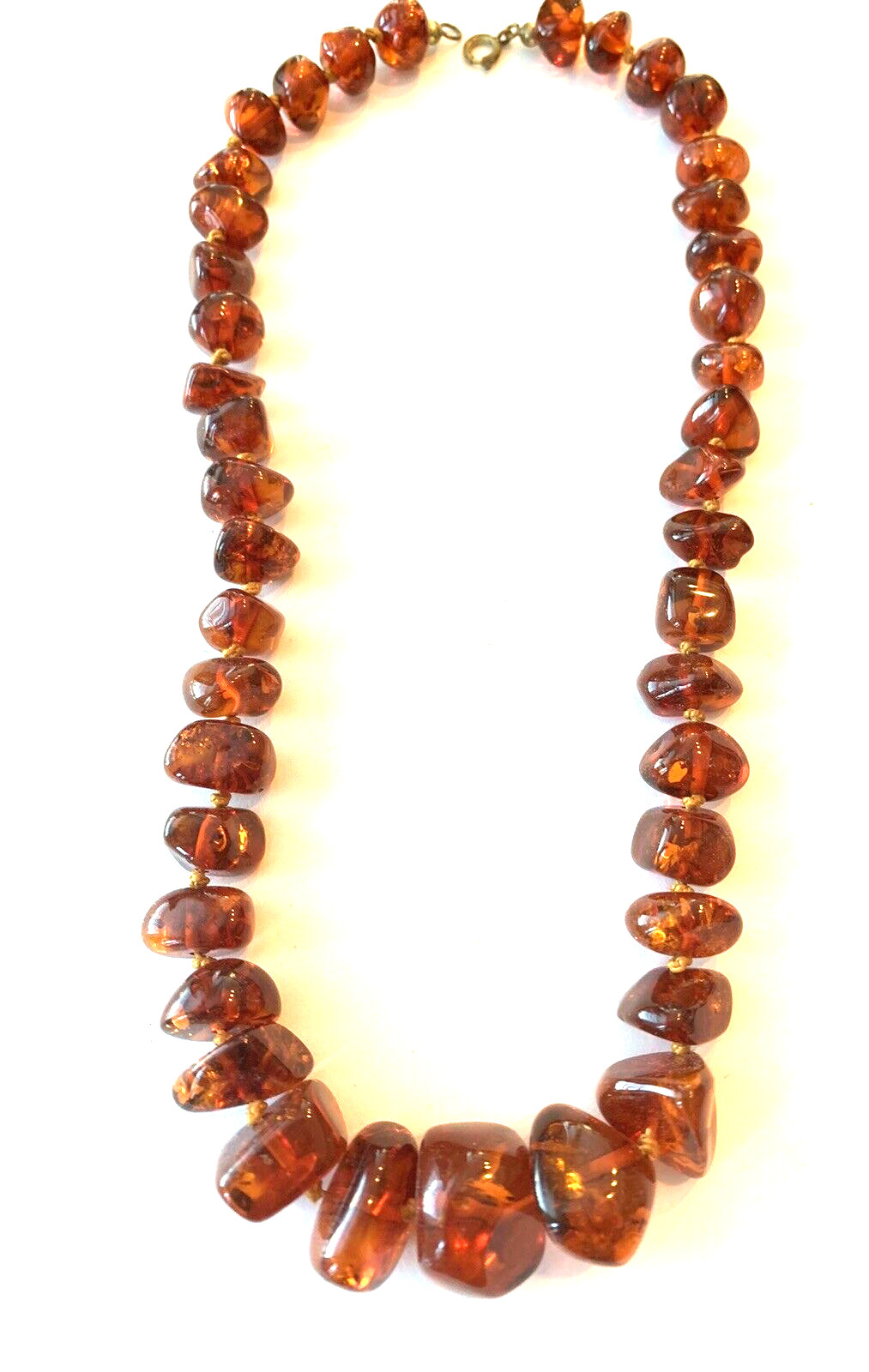 GENUINE BALTIC AMBER BEADED BRASS CLASP NECKLACE – 44 g. Vintage