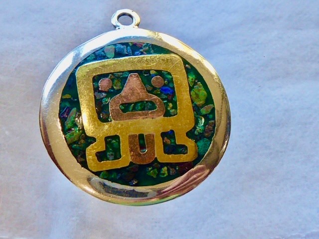 Taxco Mosaic Sterling Silver Aztec Mask, Mixed Metal Inlay SIGNED METALE CASADOS
