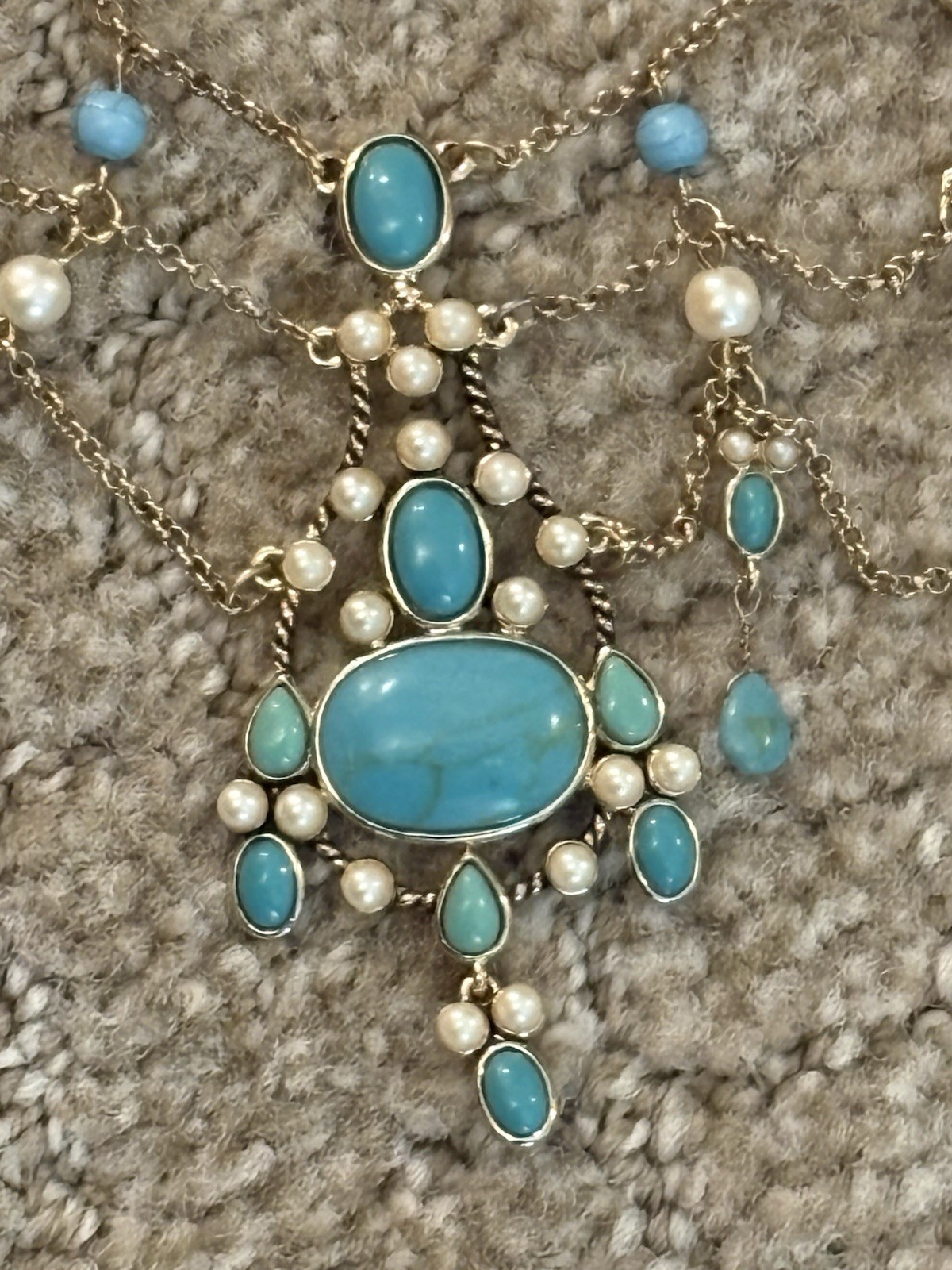 Monet Festoon Necklace Gold Tone, Faux Pearl Victorian Revival Design 15”