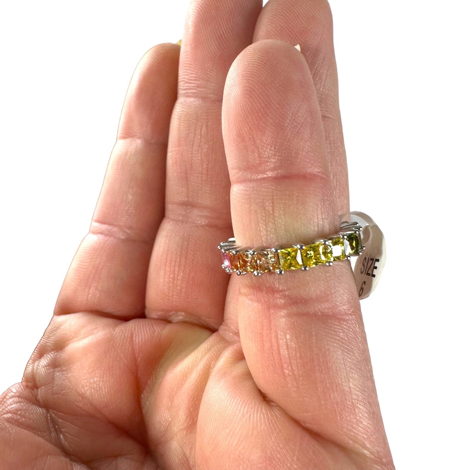 Vtg GM 925 Sterling Silver 20 Rainbow CZs Eternity Band Ring Size 6 Pride 3g New