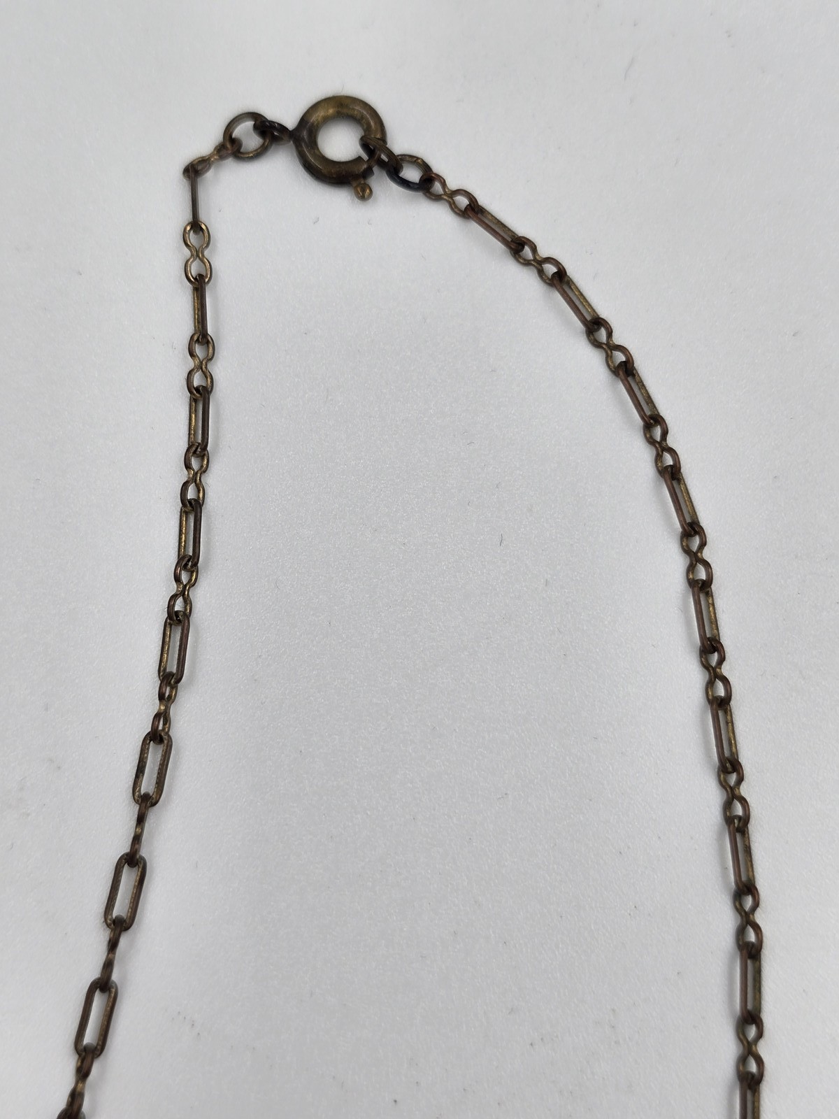 Antique Brass Filigree Necklace Red Glass Stones Art Deco Nouveau Style