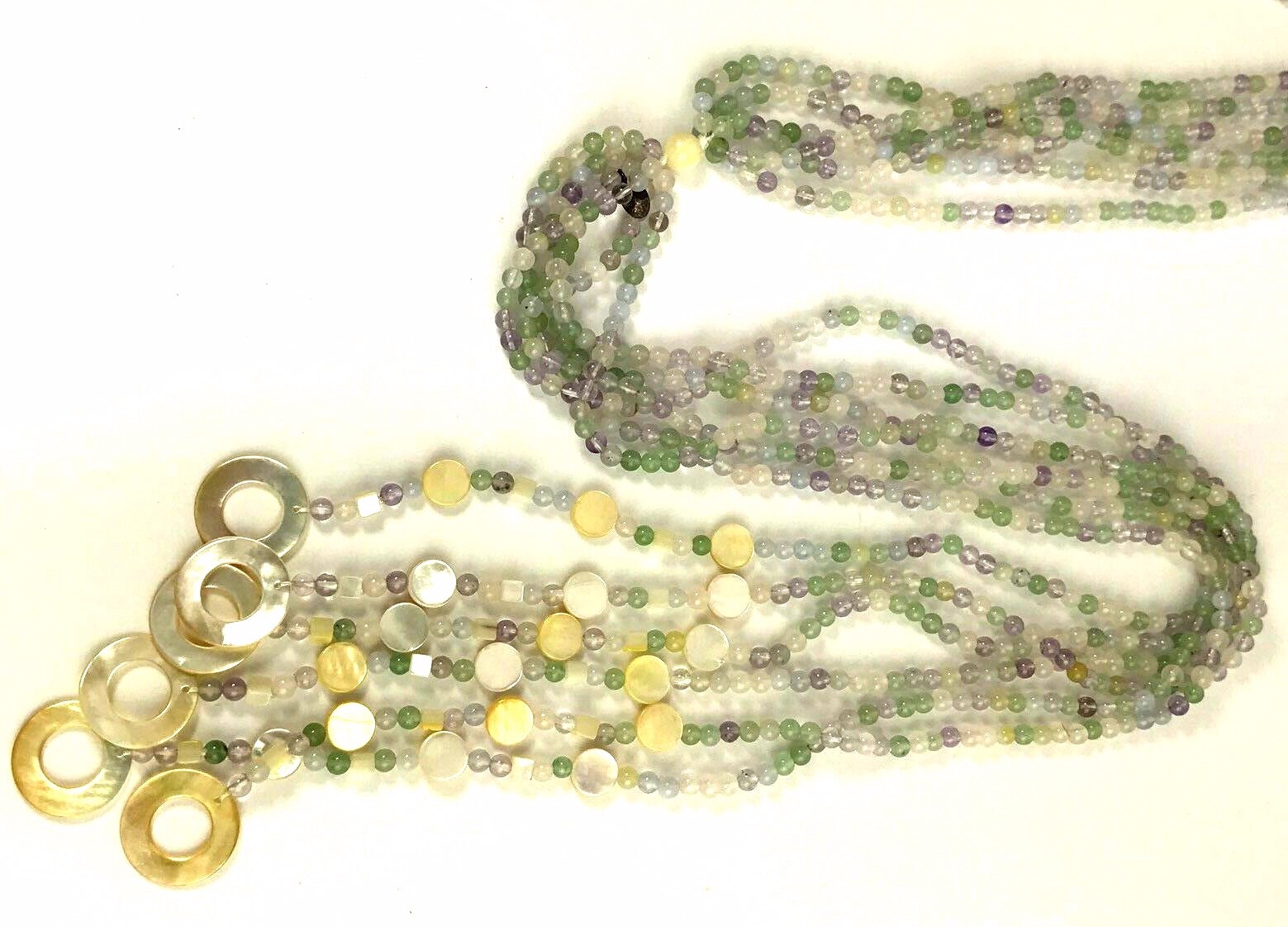 Multi Strand Sajen Wrap Necklace Semi Precious Stones Bead MOP Shell