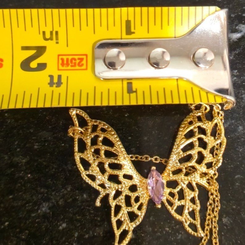 Vintage Gold Butterfly Necklace Purple Stone Filigree 14K HGE Lindenwold Jeweler