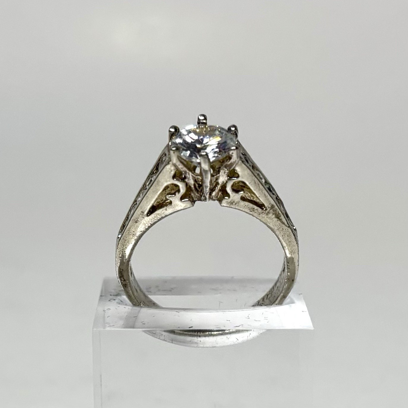 DBJ Ring Sterling Silver Filigree CZ Solitaire Channel Set CZs Size 7.75 Vintage