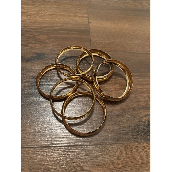 Vintage Gold Tone Bangle Bracelet Set Chunky Dome Stackable 6 Piece Mixed Width