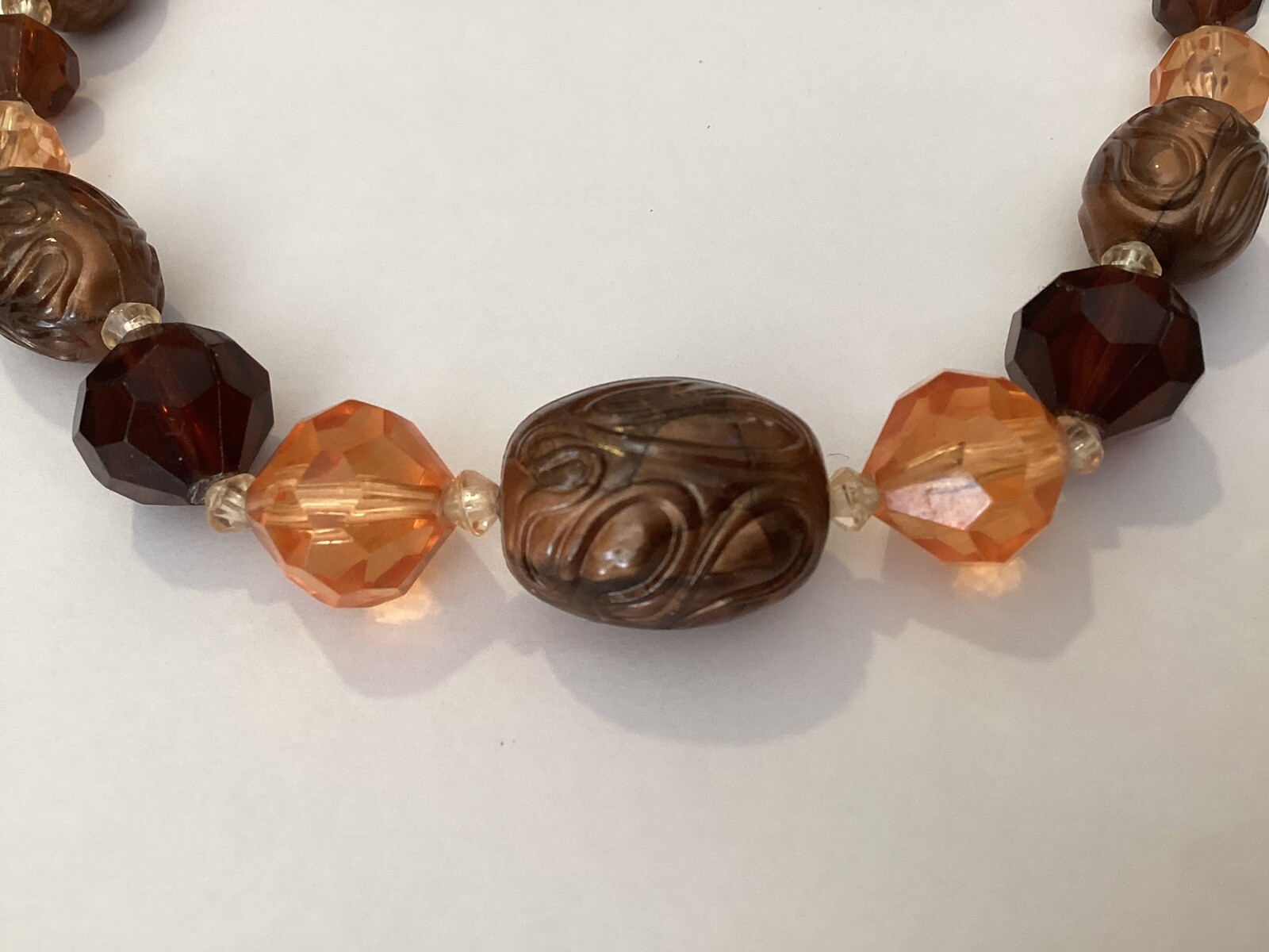 Gold Tone Necklace Peach & Shades Of Brown beads 18” marked Germany Vintage