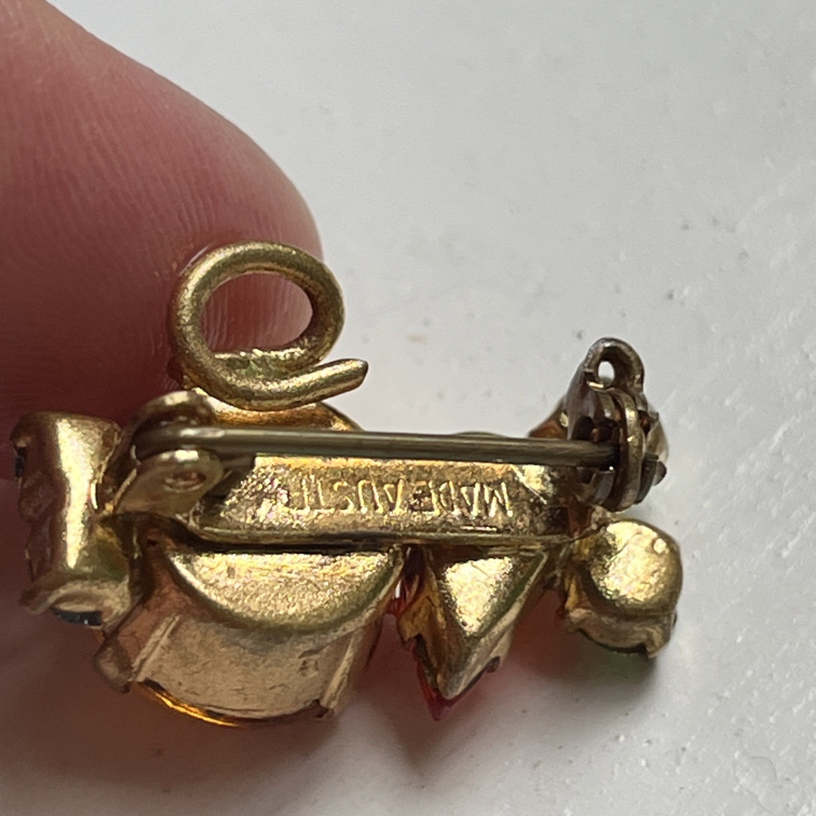 Vintage Made In Austria Mouse Brooch Prong Set Cabochon & Faceted Crystals