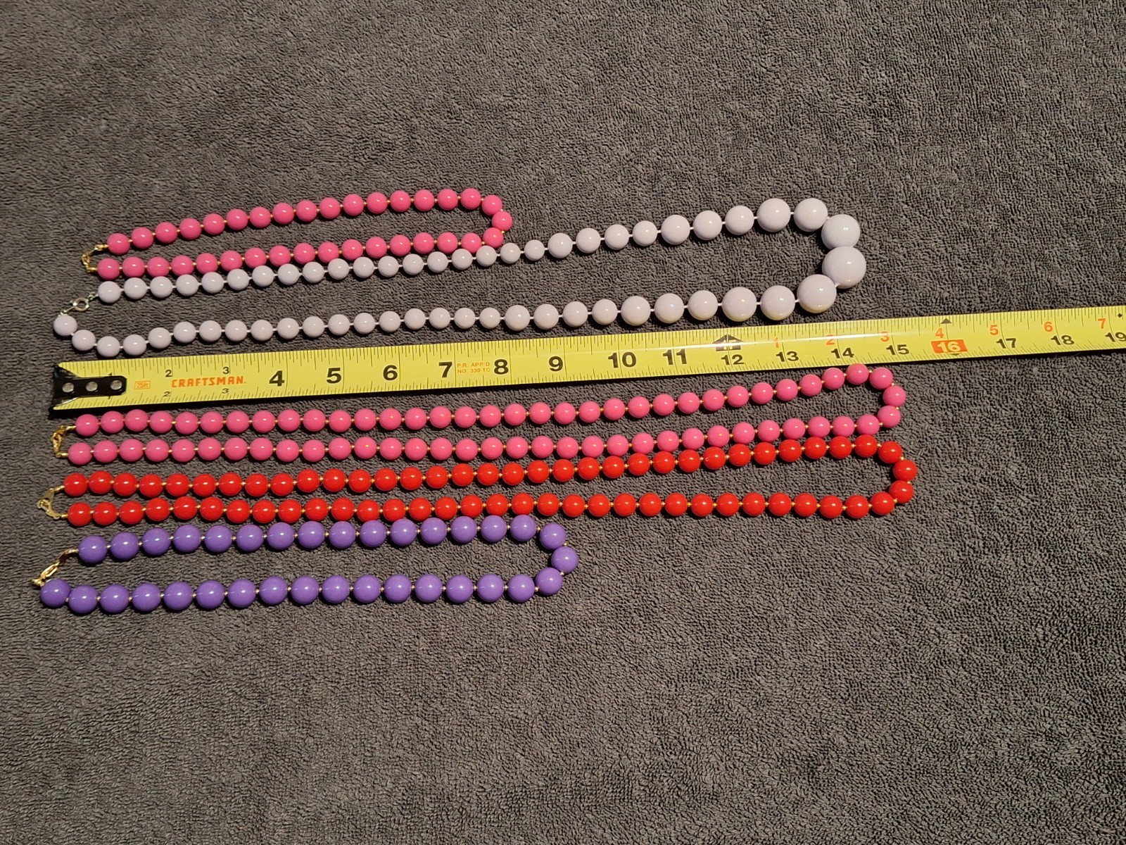 Vintage Lot Of 5 Beaded Costume Necklaces Various Lengths Purple Pink Red