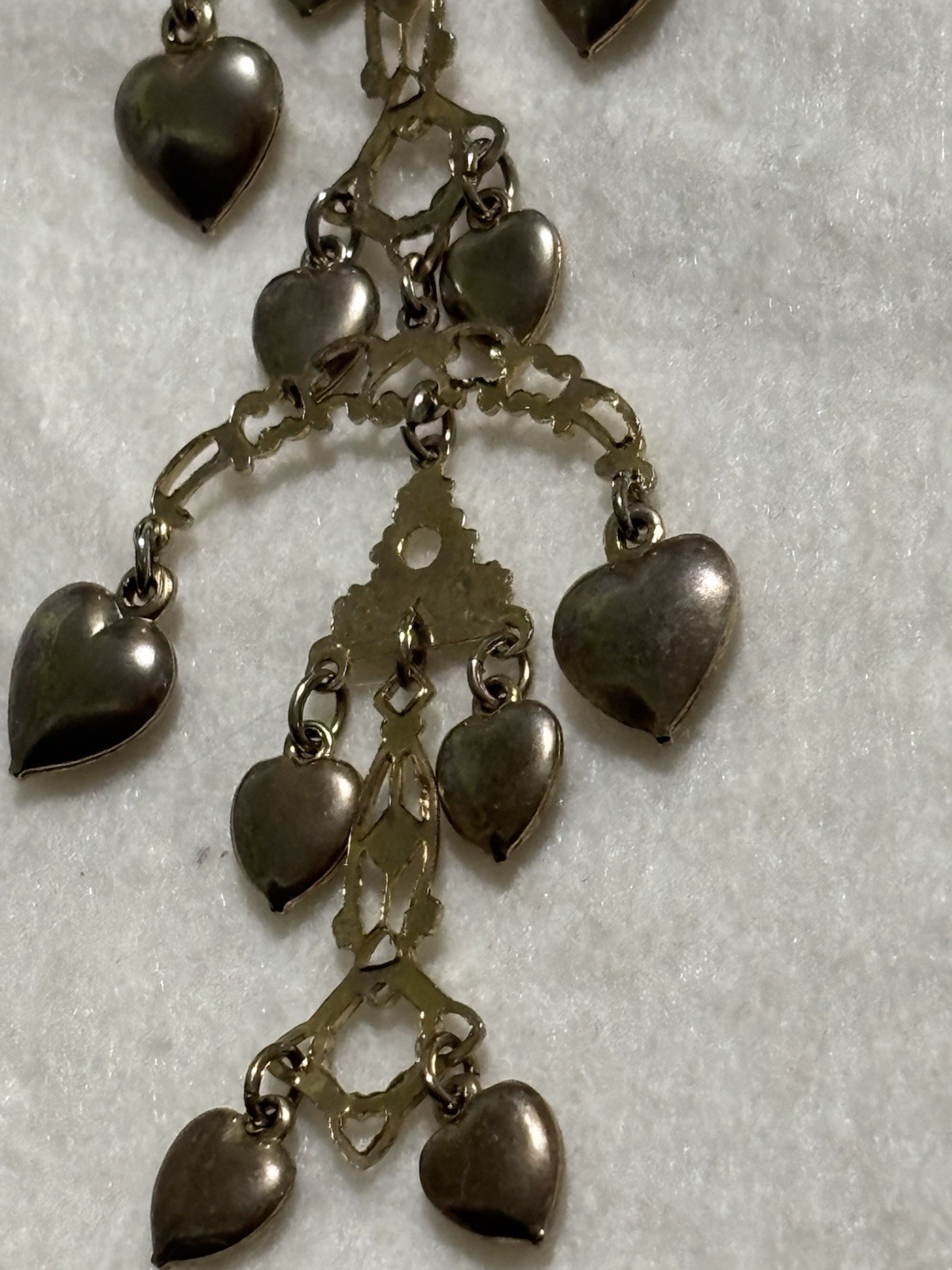 VTG Victorian Revival Heart Fringe Necklace Long 35” Statement Dangle Pendant
