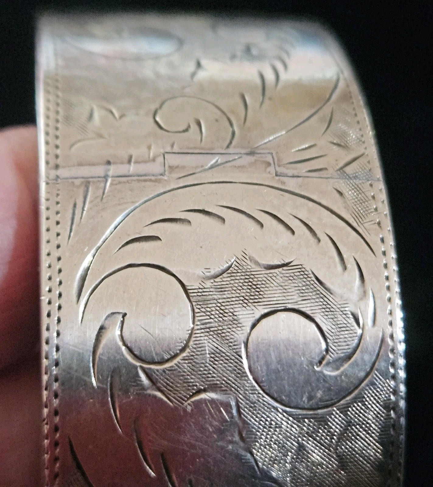 Antique Victorian Sterling Silver Engraved Scroll Bangle Bracelet 44g