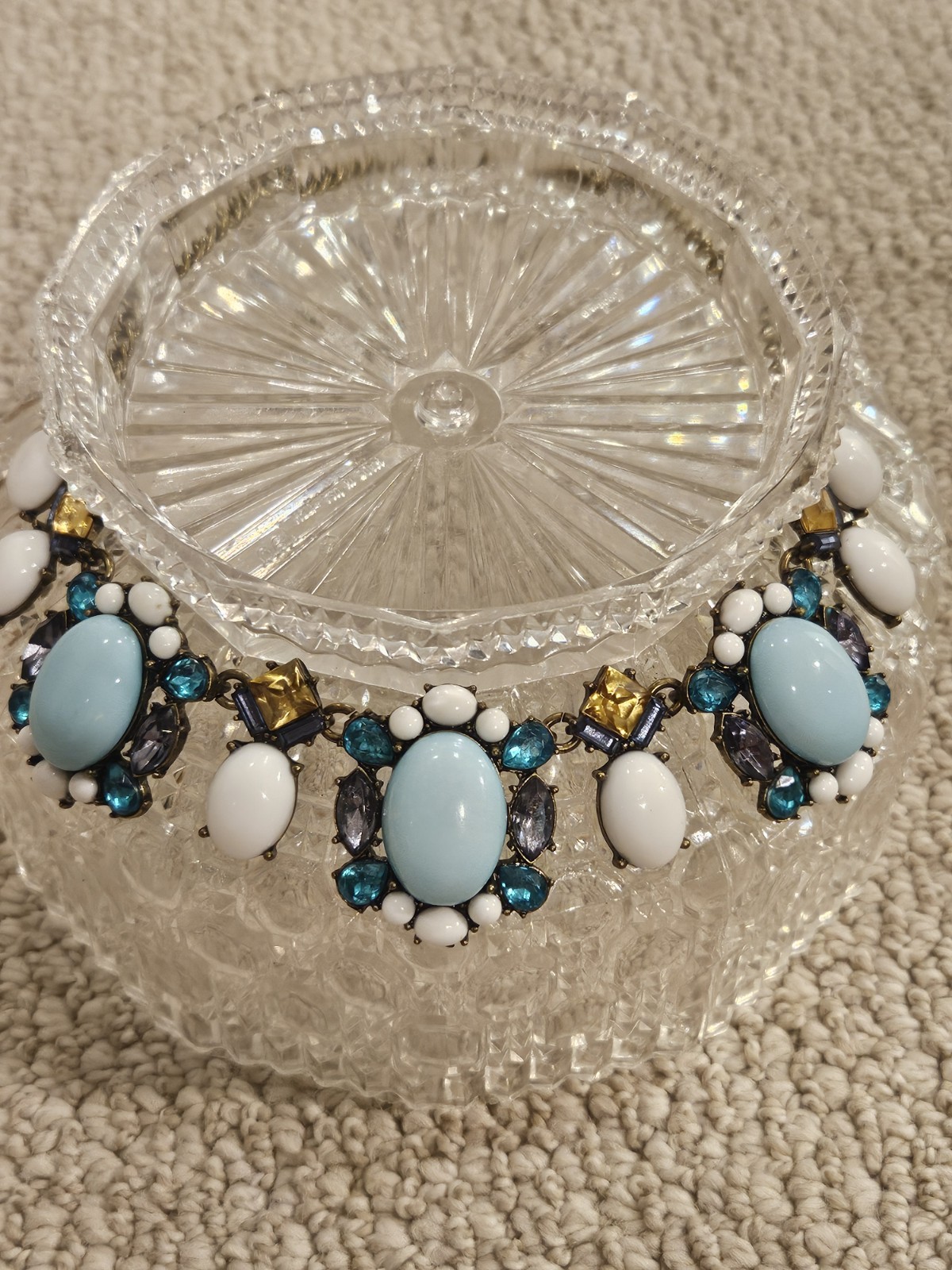 SUGARFIX Brass Blue White Bead Scoop Necklace
