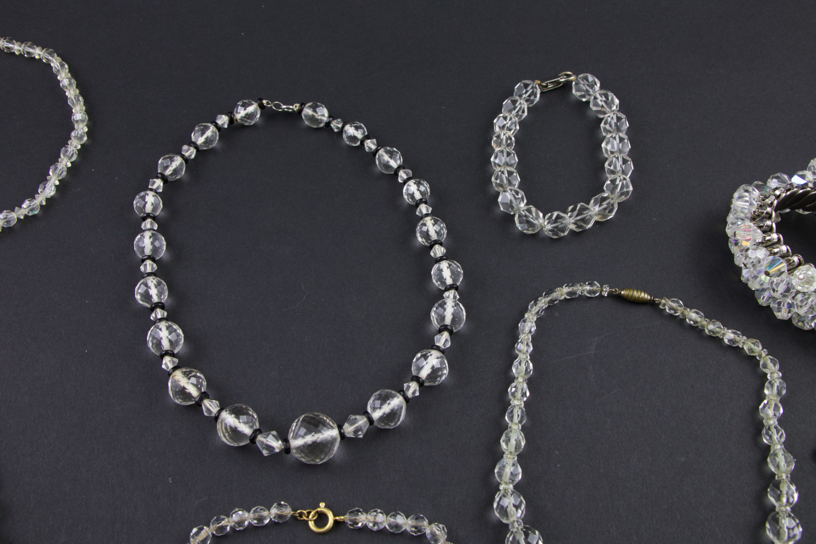 10 Vintage Wearable Faceted Rock Crystal & AB Jewelry Mix Lot Necklace Bracelet