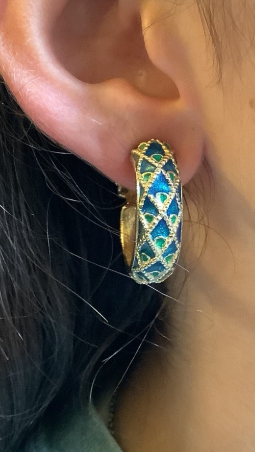Vintage Orena Paris Peacock Enamel Clip-On Earrings, Signed
