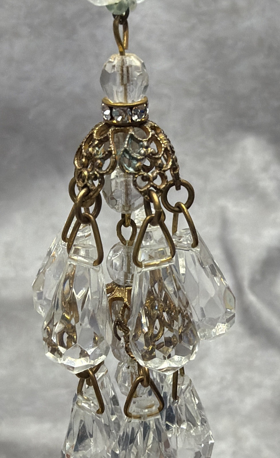 Vintage Signed Miriam Haskell Brass Crystal Facet Glass Dangle Necklace T2