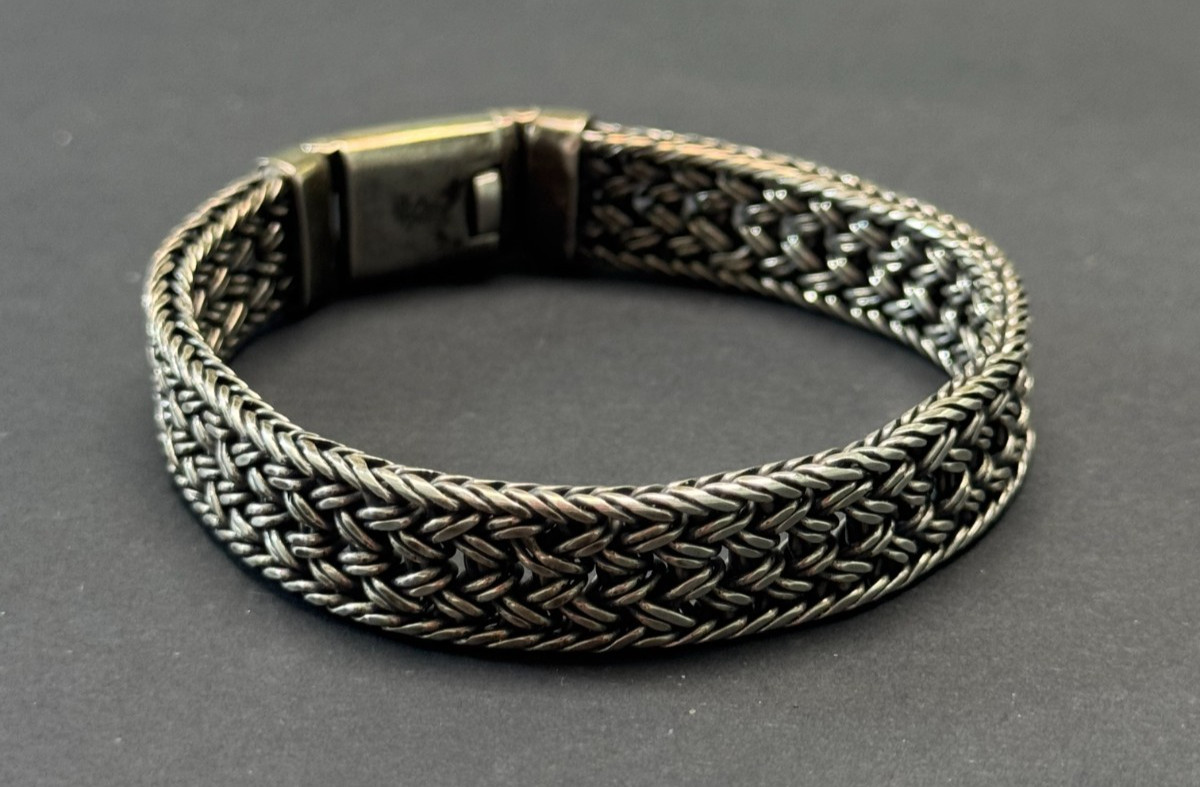 VINTAGE TRIPLE 3 TIMES WHEAT PATTERN CHAIN STERLING SILVER BRACELET