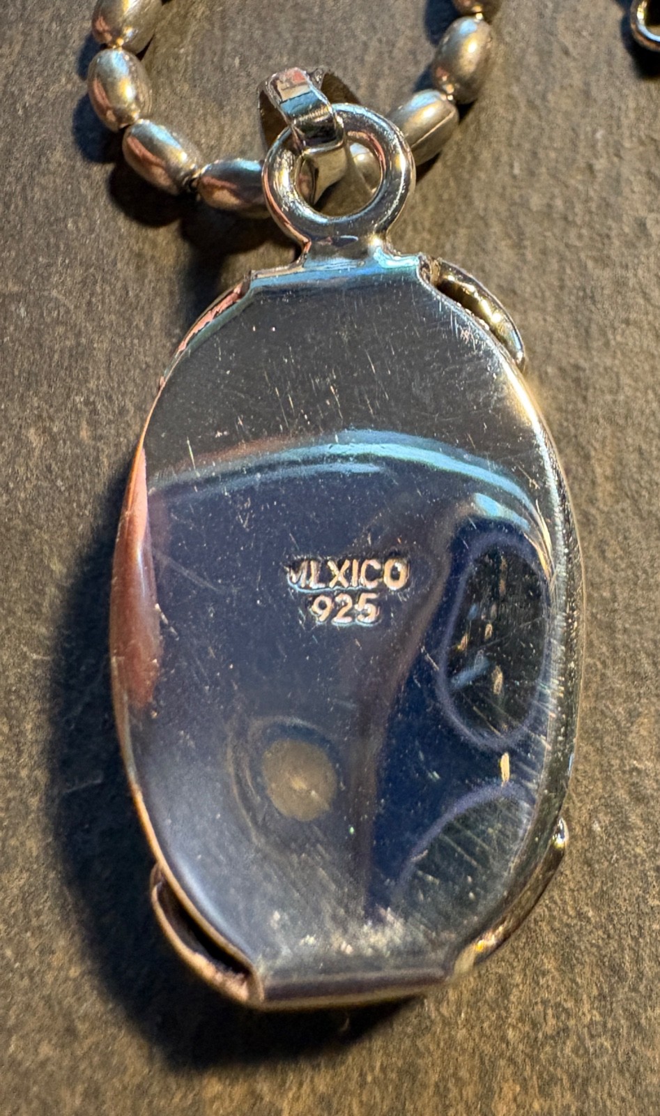 Midnight Blue 925 Cat’s Eye Pendant & 20” Beaded Chain Mexico #J27