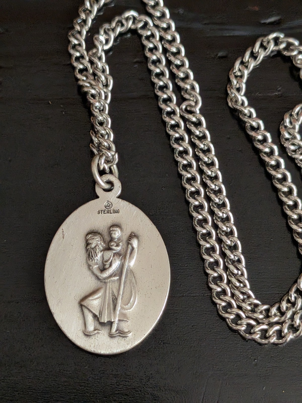 VTG Sterling St CHRISTOPHER PROTECT US Sports Necklace Rosary Medal Jewelry