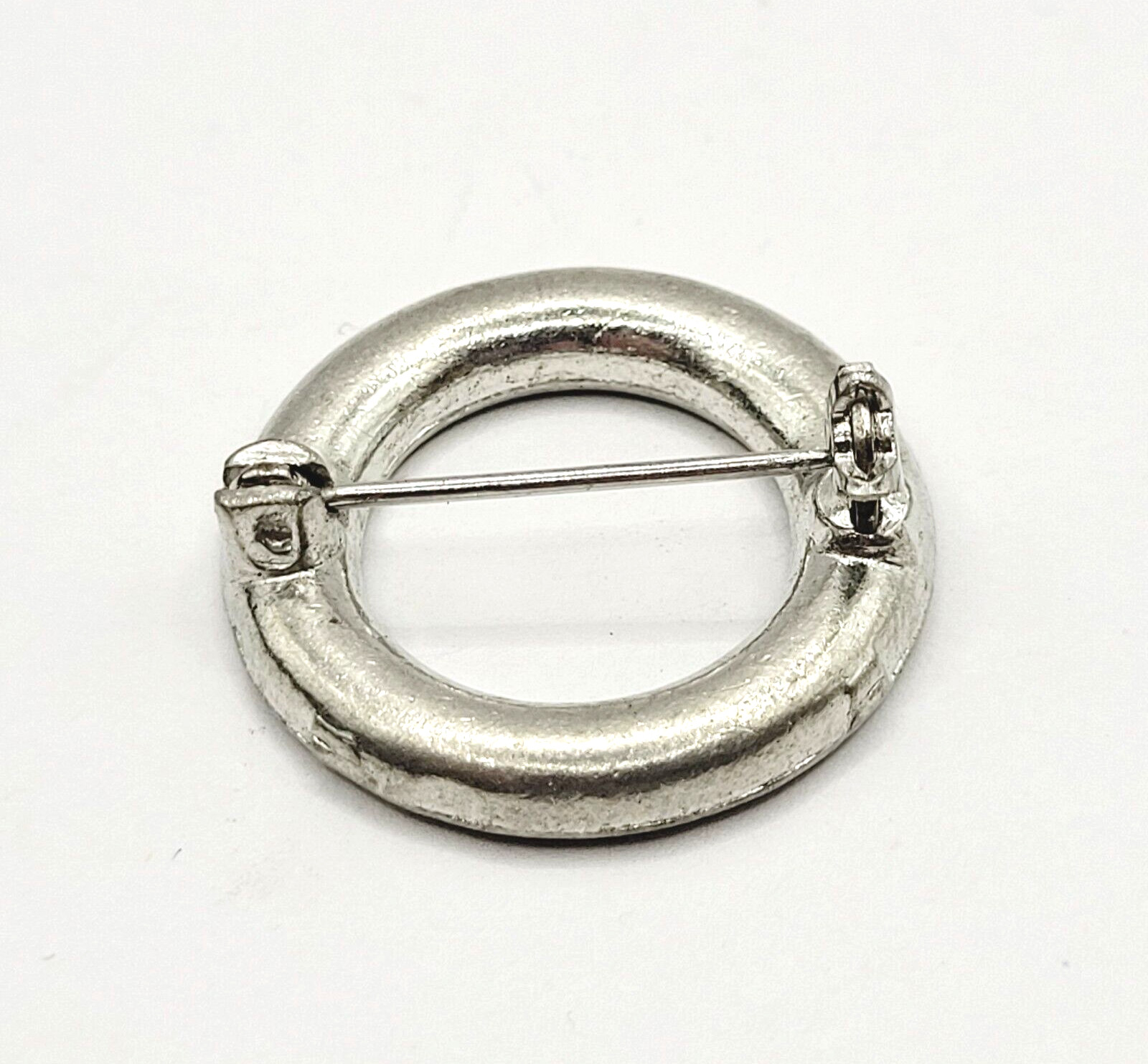 Sparkly Rhinestone Ring Circle Silver Tone Scatter Scarf Brooch Pin Vtg 1970s