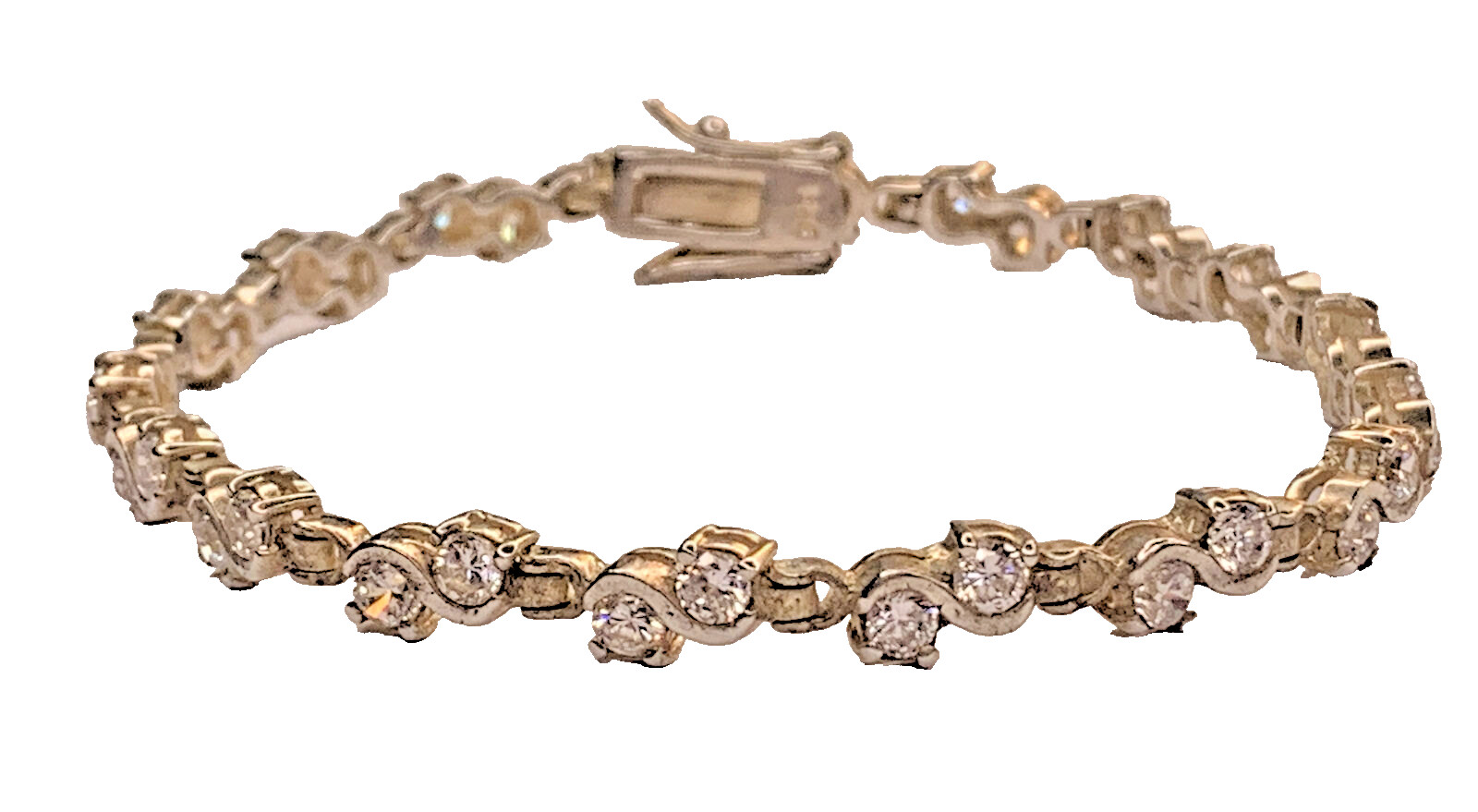 Gorgeous Vintage Sterling 925 Gold Wash Vermeil 35 White CZ Bracelet 7.25in 5mm