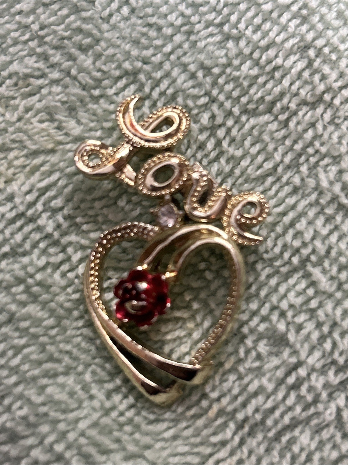 Vintage GERRY’S Love, Heart Pin, Gold Tone Metal, Enamel Flower and Crystal