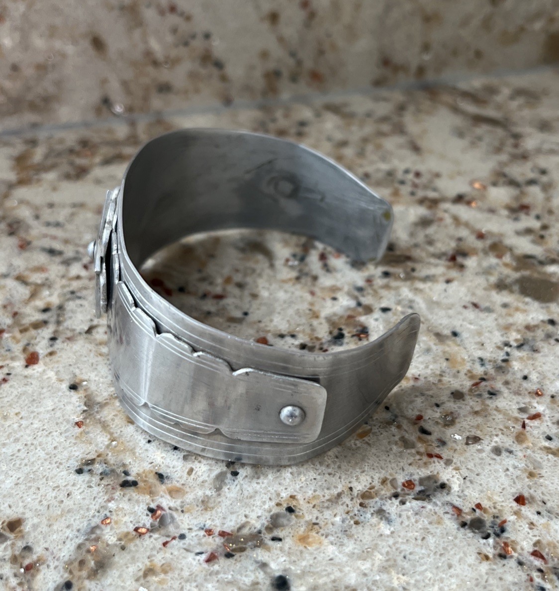 Vintage WWII Era Trench Cuff Bracelet Layered Aluminum Star Floral
