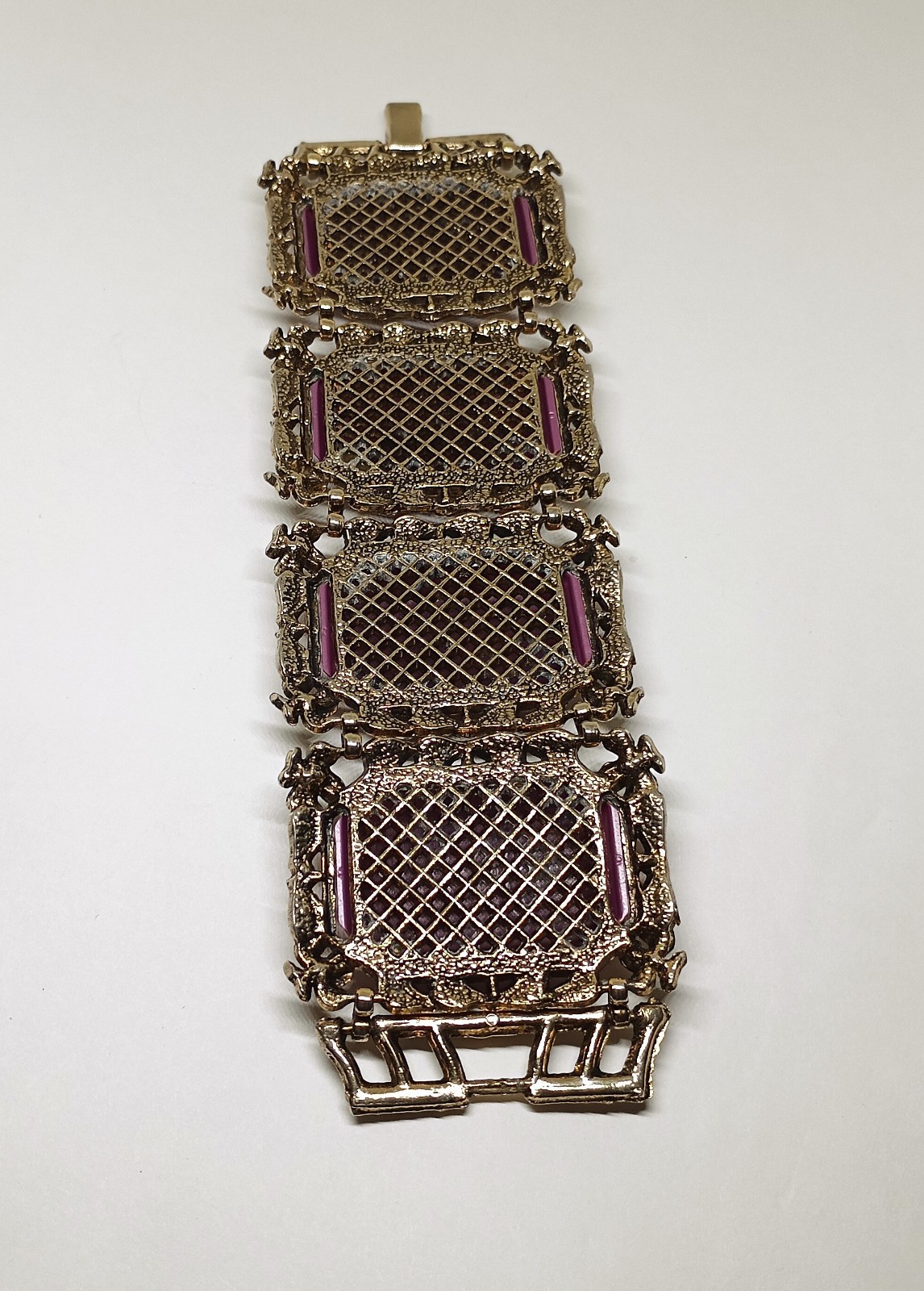 Vintage Purple Thermoset Lucite Chunky Wide Link Bangle Bracelet Earring Set
