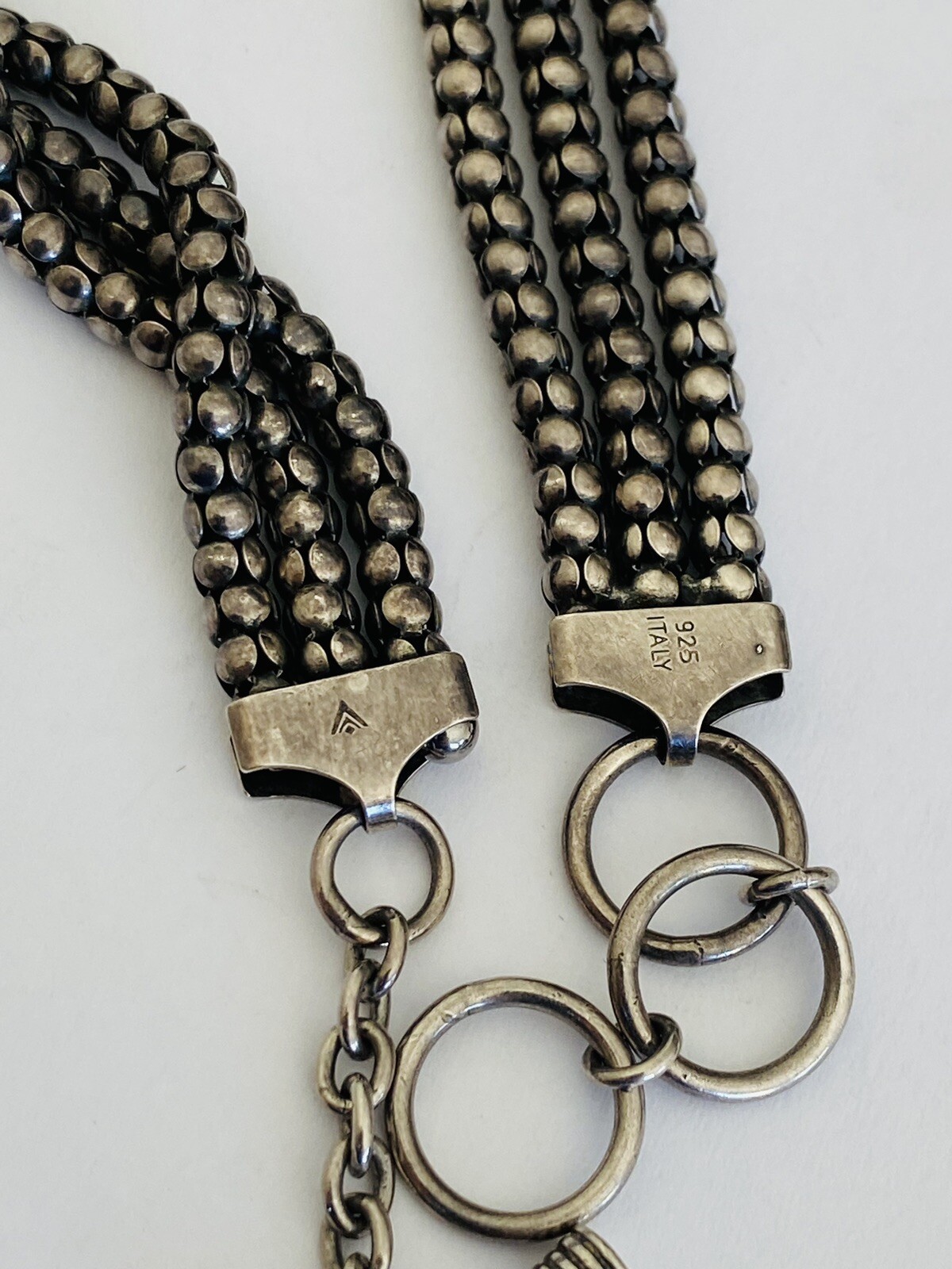 Vintage Italy Sterling Silver 3-Strands Popcorn Chain Toggle Necklace 36-Grams