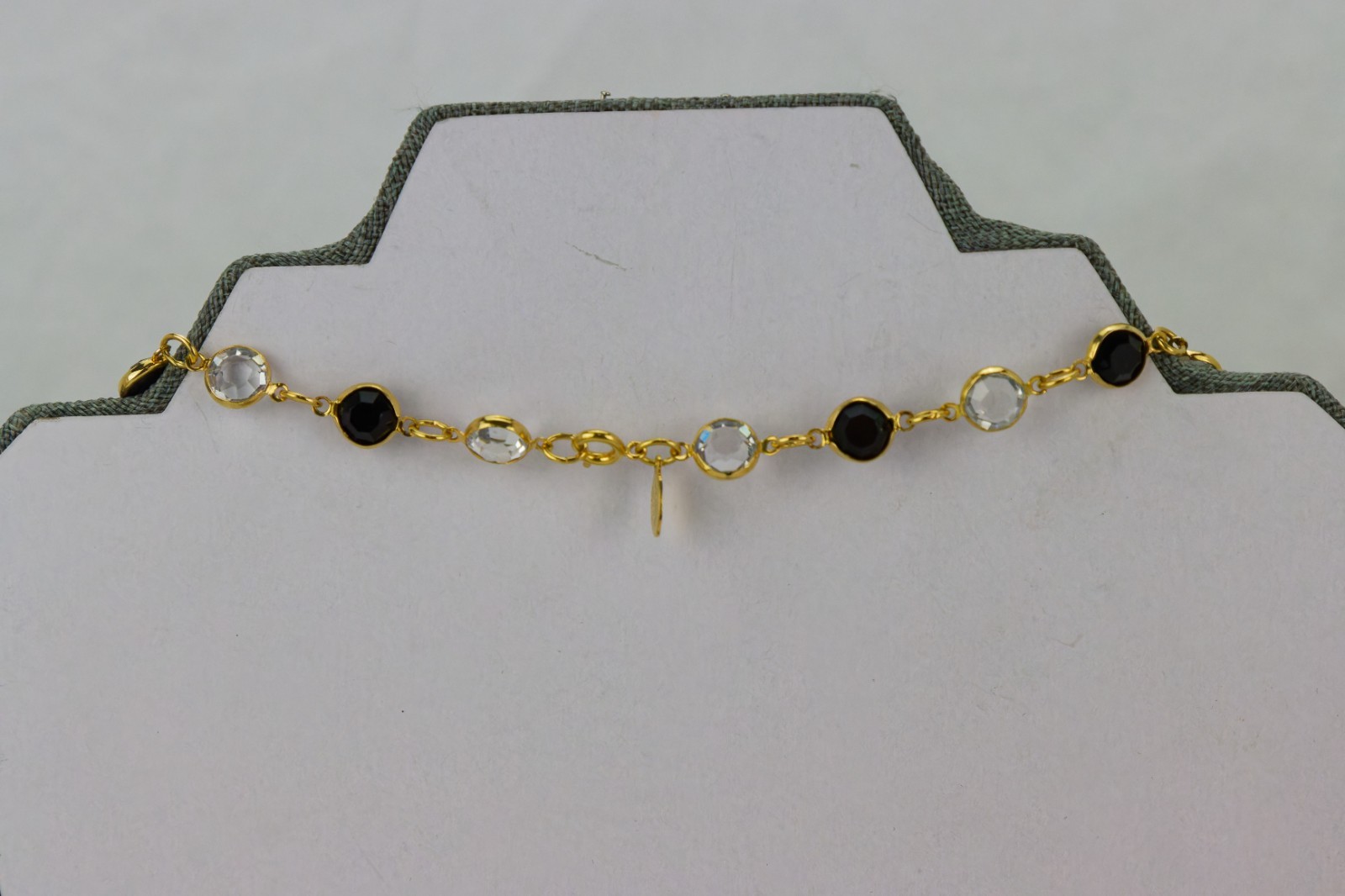 Austrian Crystal USA Open Bezel Link Necklace, Gold Tone, 34gr