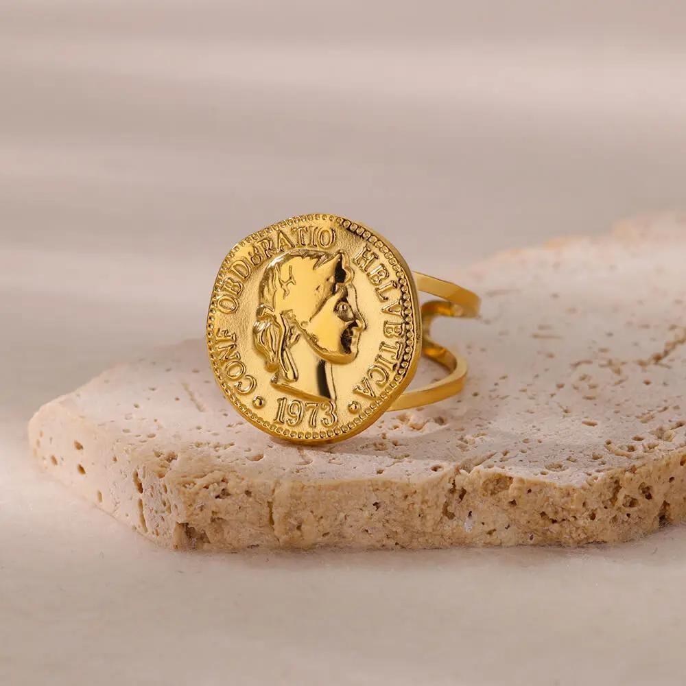 Vintage Geometric Flower Adjustable Ring Gold Plated 316l Stainless Steel Gift