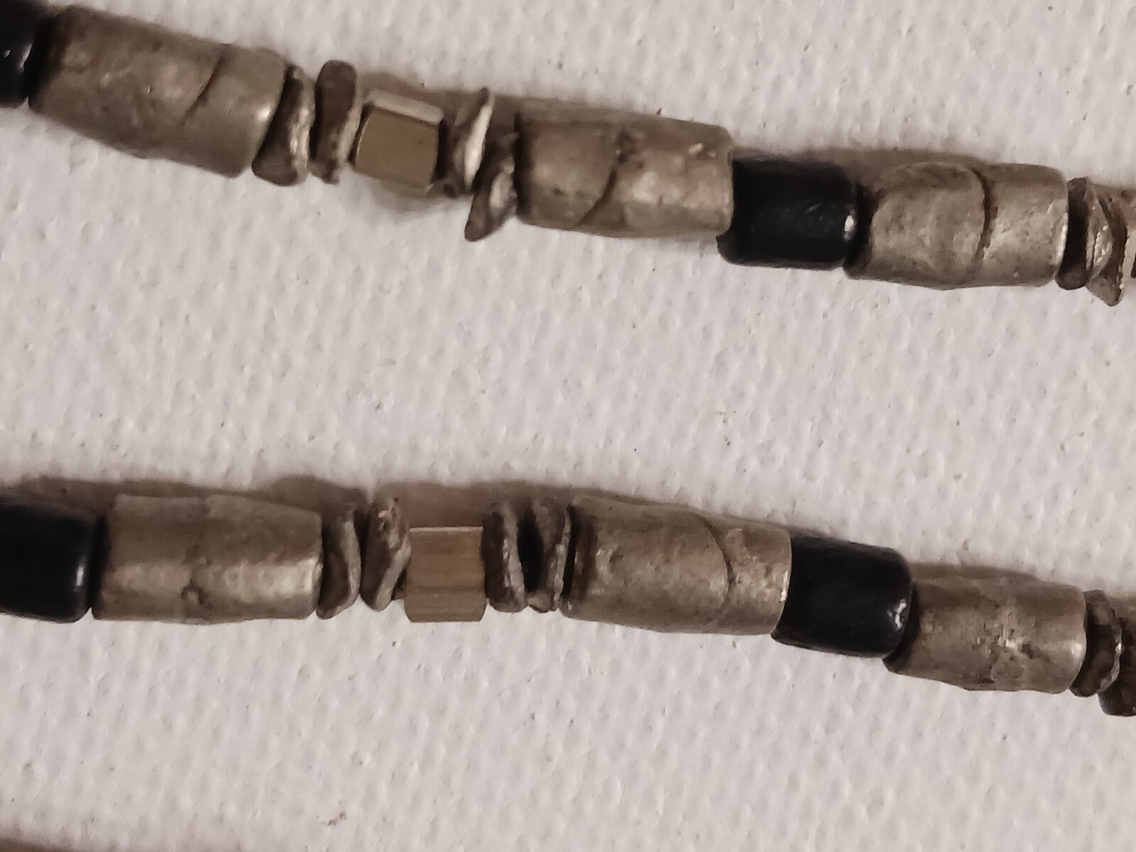 Metal beads and other shell + stone odd beads. Vintage necklaces. Lot of 8