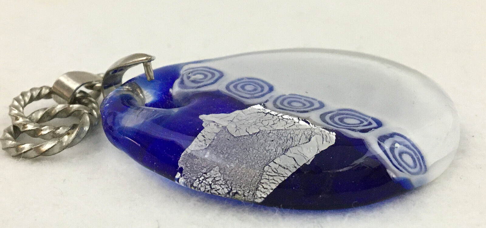 Lot of 3 Abstract Art Glass Pendants Modern Unique Blue White Foil Clear 3D