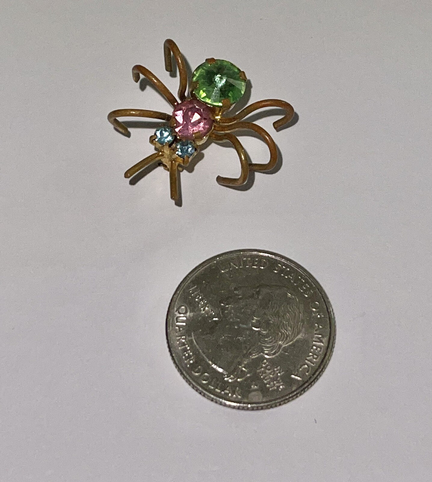 Antique Austrian Pastel Crystal Art Glass Spider Bug 6 Legs Goldstone Brooch