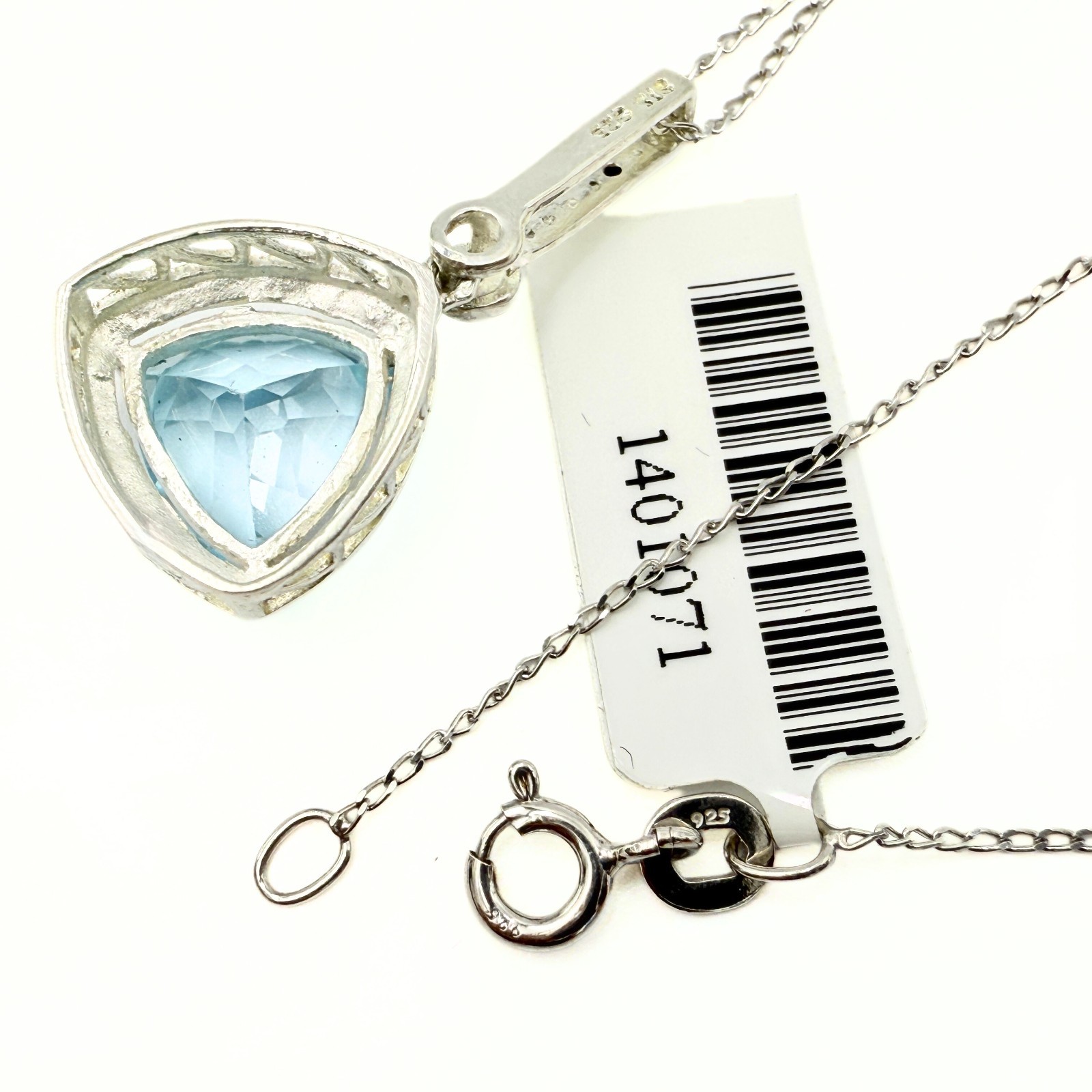 Contemporary Marked STS Sterling Silver Trillion Cut Topaz Necklace