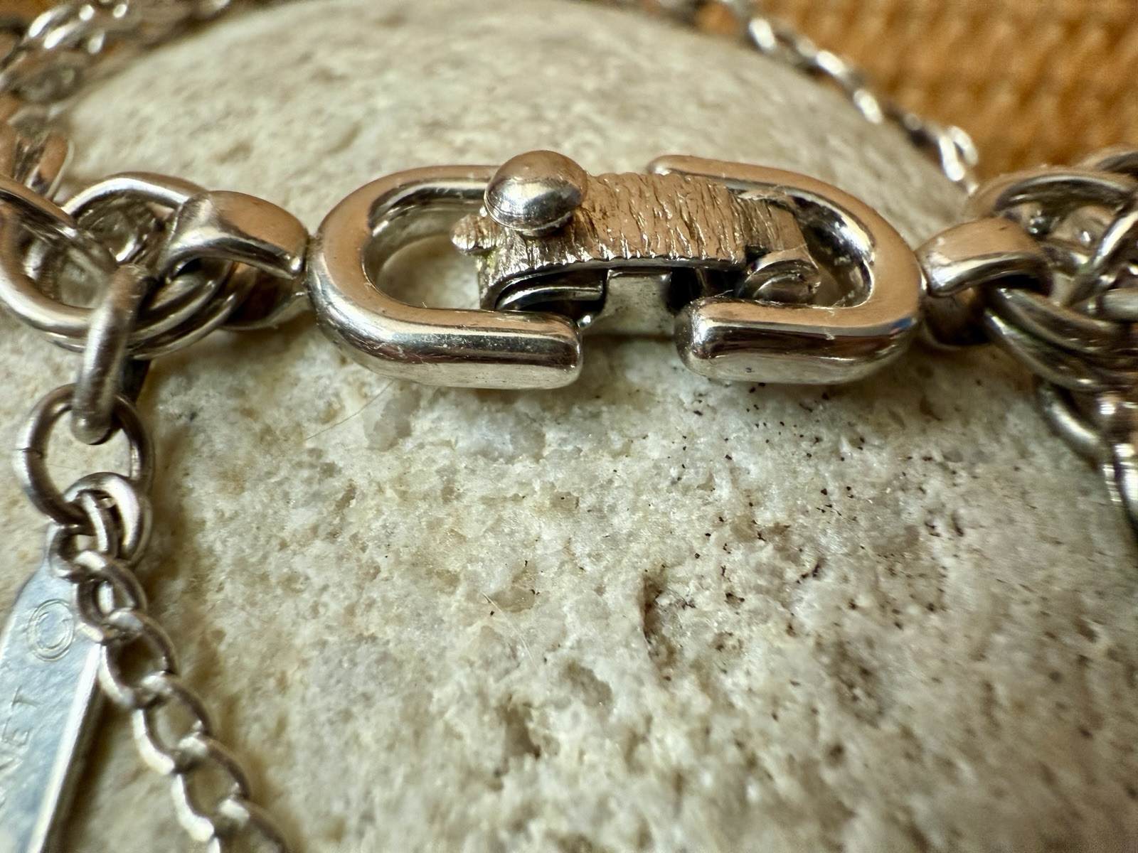 VTG MONET Starter Charm Bracelet Silver Tone Double Link 7 3/4 Inch Safety Chain