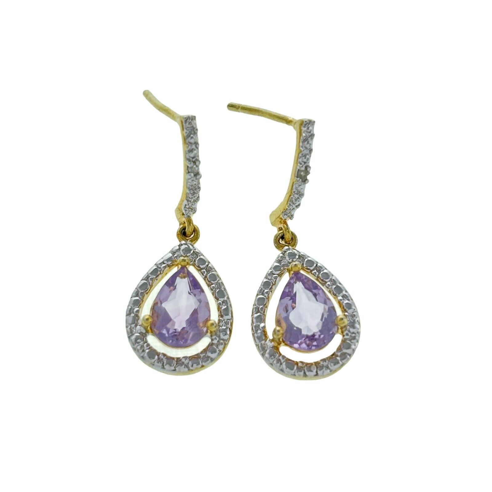 JBX Sterling Silver Gold Plate Purple Amethyst Diamond Accent Dangle Earrings