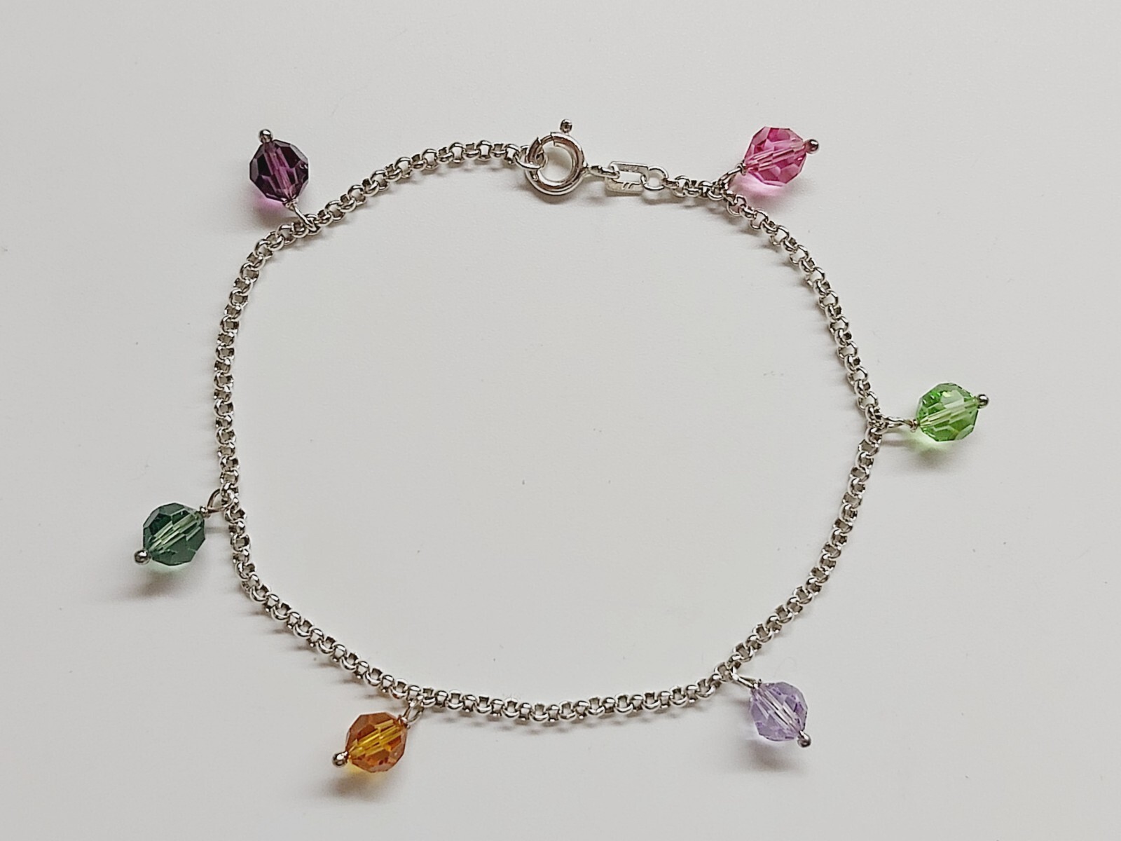 Beautiful Vintage Silver 925 Ladies Multicolor Czech Glass Beads Bracelet