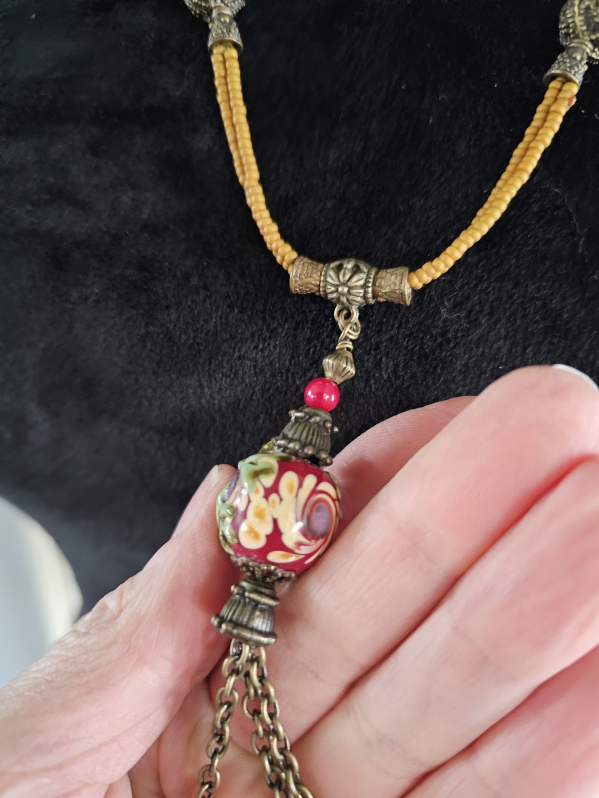 Vintage Asian Glass Frog Pendant Necklace